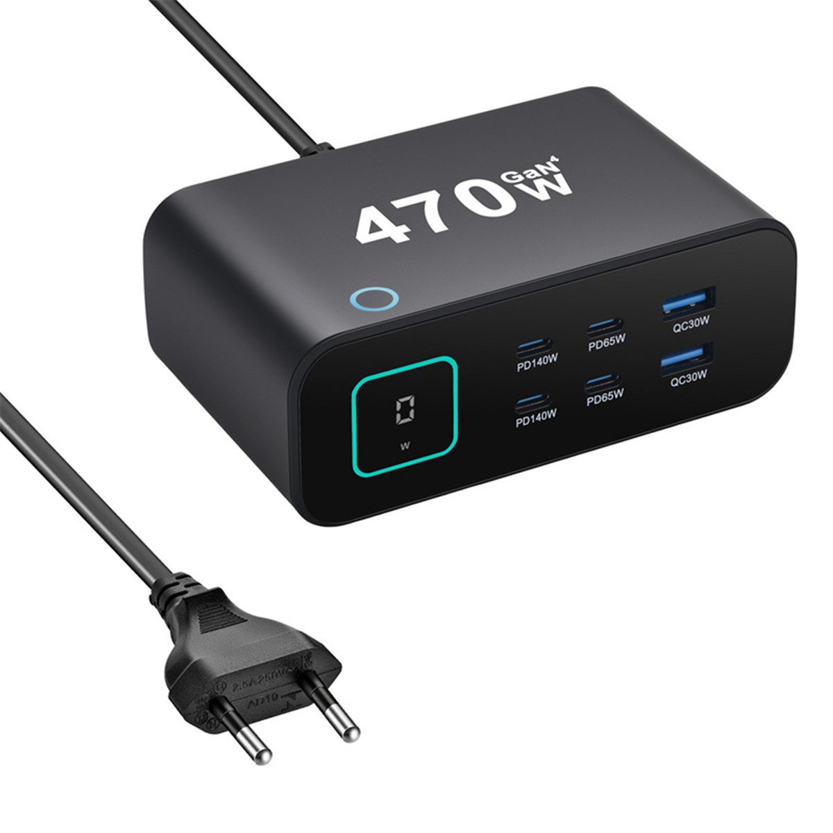 Insma 470W 6-Port USB Ladestation mit 140W PD, GaN Schnellladegerät TFT USB-Ladegerät (4x USB-C & 2x USB-A, für Laptop, MacBook, Tablet, Smartphone)
