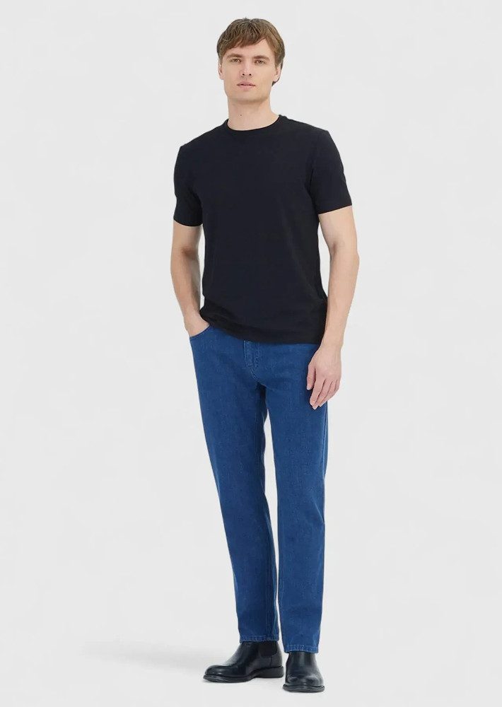 RAMSEY T-Shirt Schwarzes, schlichtes T-Shirt mit Rundhalsausschnitt aus Baumwollmisch