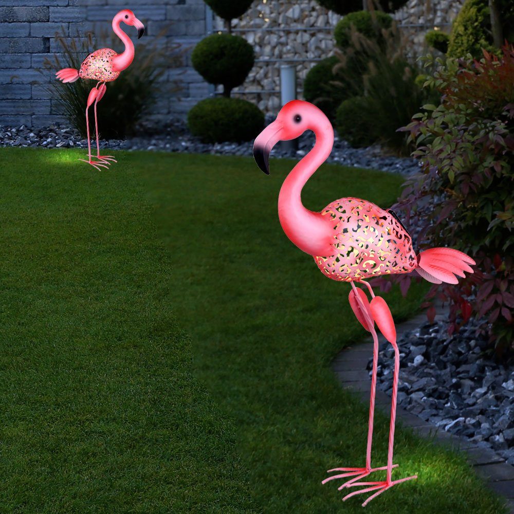 fest Flamingo Erdspieß 2x Steh Stand Solar etc-shop LED verbaut, Dekofigur, Deko Leuchten LED LED-Leuchtmittel Außen