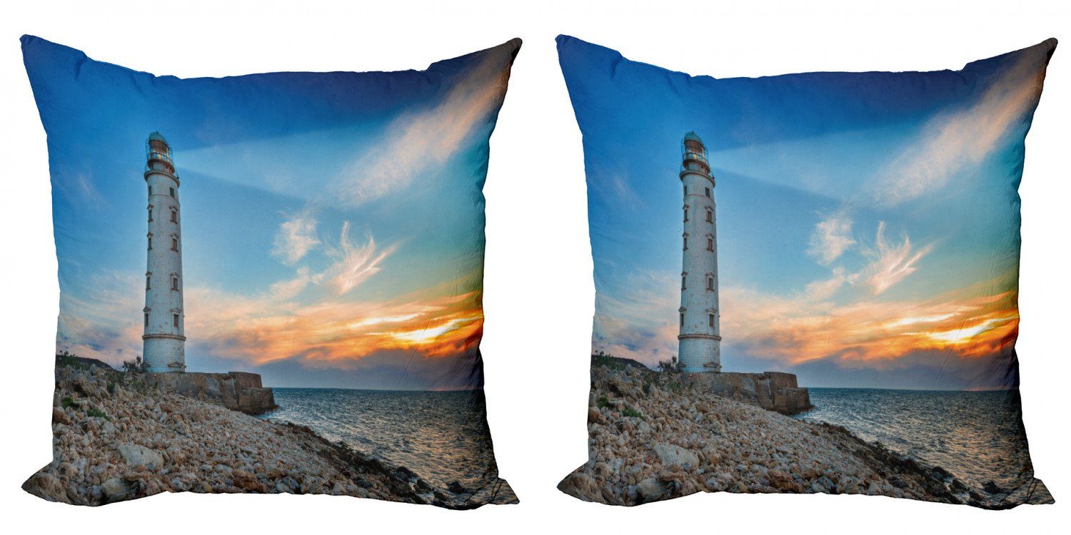 Meer maritim Leuchtturm Sonnenuntergang Stück), Modern Abakuhaus Doppelseitiger Kissenbezüge (2 Digitaldruck, am Accent
