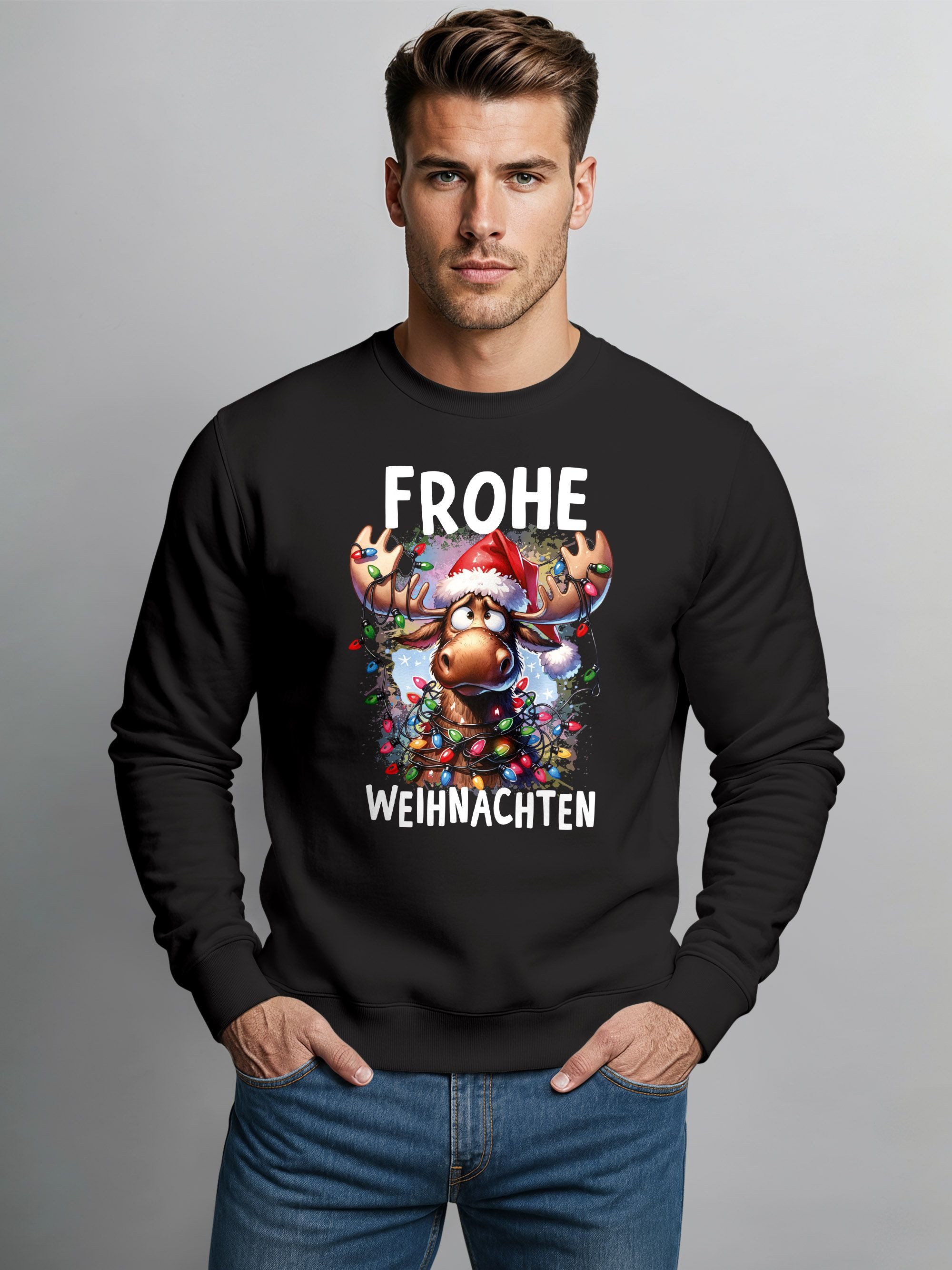 MoonWorks Sweatshirt Sweatshirt Herren Weihnachtspullover Aufdruck Elch Ren günstig online kaufen