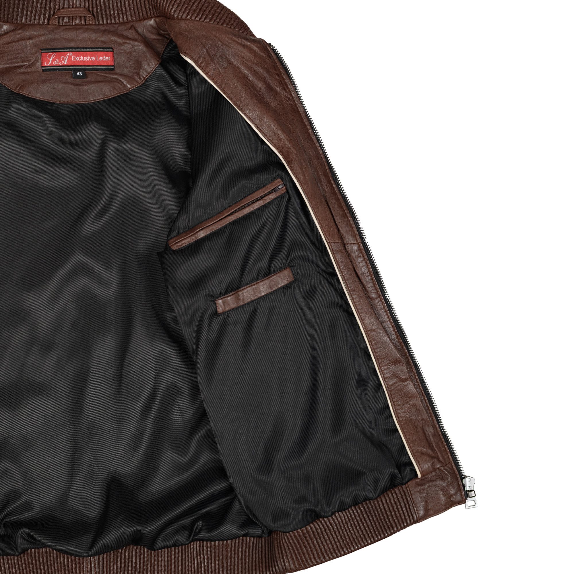 Mouflon Lederjacke Helmut Elastische Rippbündchen an Kragen, Saum und Ärmeln