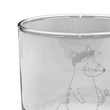 Mr. & Mrs. Panda Whiskyglas Fuchs Blumen - Transparent - Geschenk, Fuchsmädchen, Liebesbeweis, Se, Premium Glas, Zeitloses Design