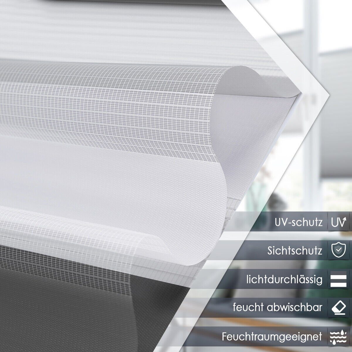 Doppelrollo ohne Bohren, Weiß-Beige-Braun/Weiß-Grau-Anthrazit, OUBO, Lichtdurchlässig Rollo für Fenster & Tür, Klemmfix, Klemmträger, Lichtschutz schnelle und einfache Montage mit beiliegendem