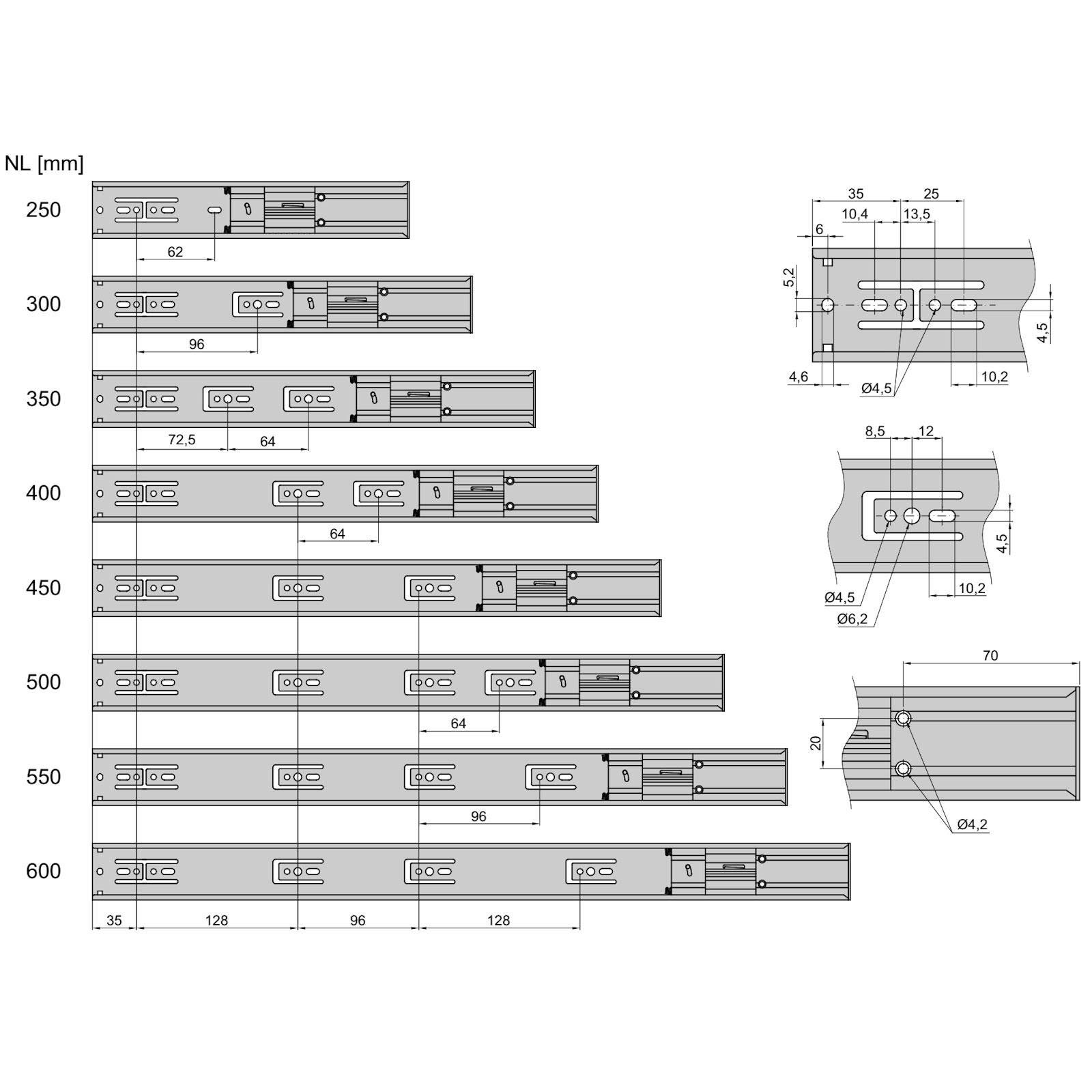 SO-TECH® Auszug Vollauszug kugelgelagert - 45 (30 KV1-45-H45-SC Soft-Close St), Längen Tragkraft 700 mit 300 mm kg
