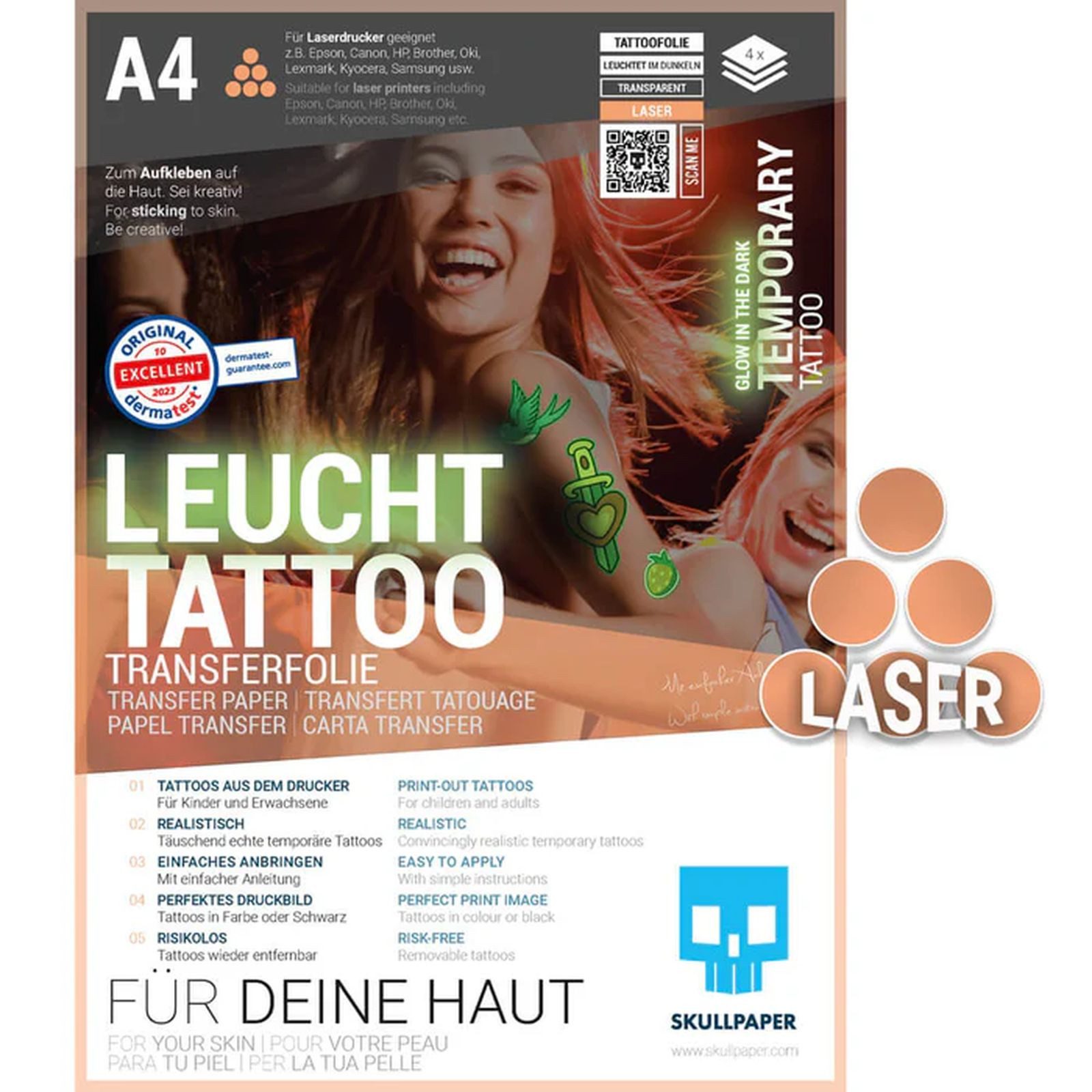 Skullpaper Dekorationsfolie Leuchttattoo Transferfolie