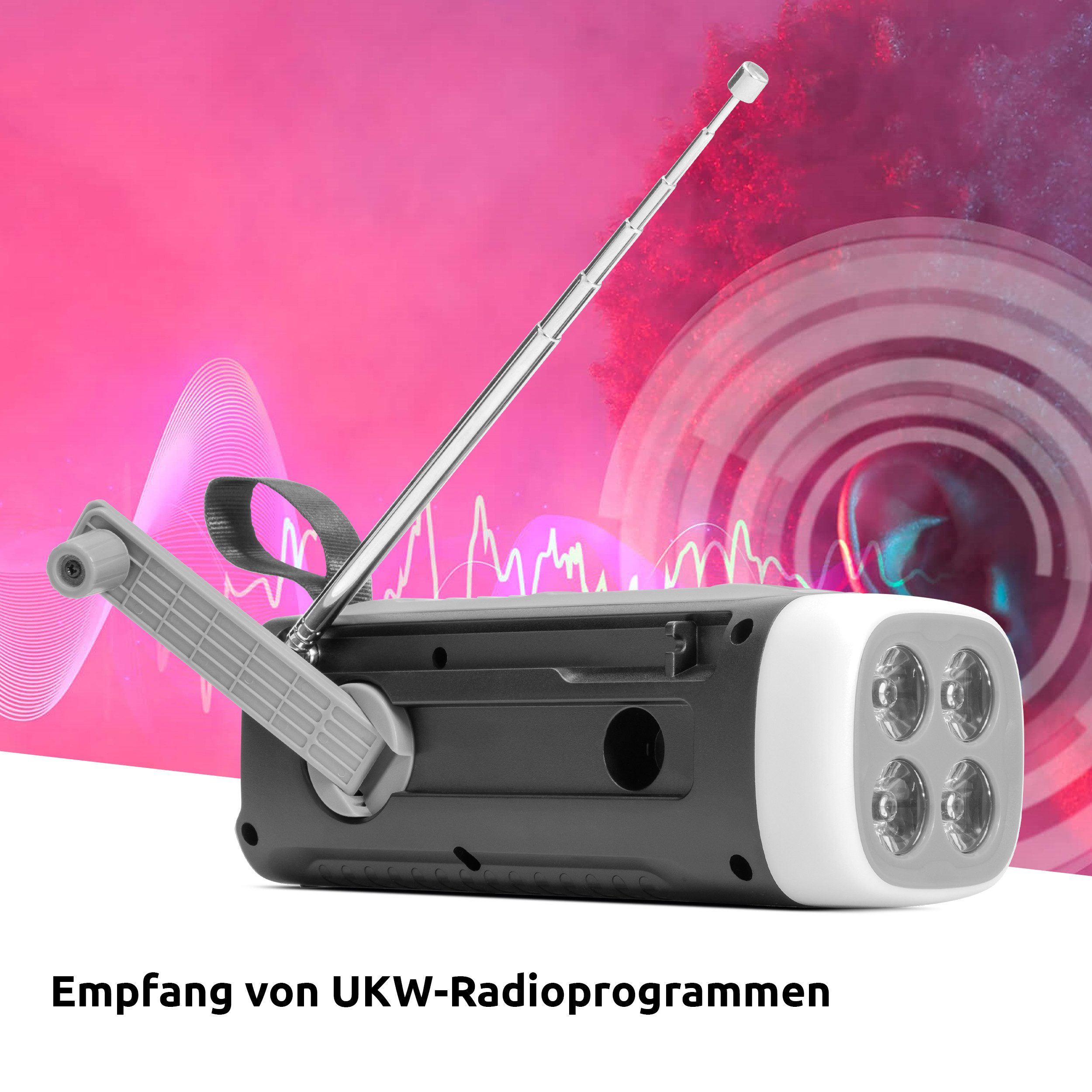TechniSat VIOLA Kurbelradio UKW-Radio (FM-Tuner, 3 W, Akkuladung per Solar & Kurbel, Bluetooth, Powerbank, SOS-Alarm, Lampe)