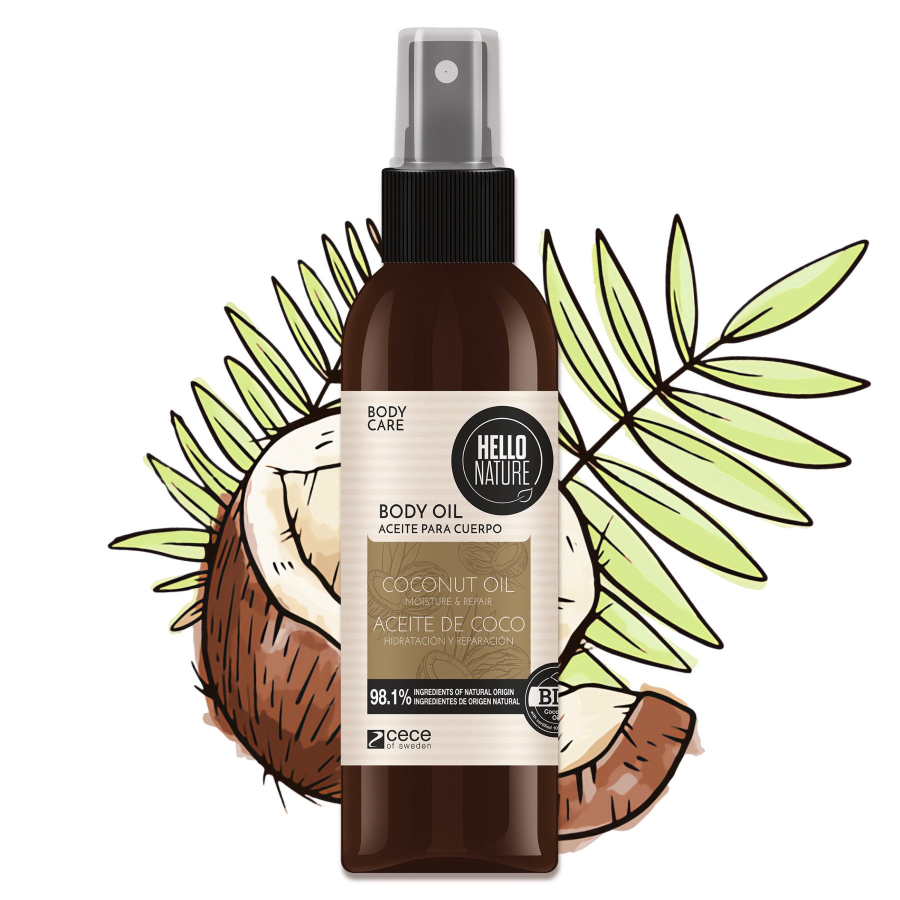 Hello Nature Körperöl Kokosnussöl Hautöl Body Öl Bio Coconut Oil Körperpflege Naturkosmetik, 1-tlg., Körperöl, Körperspray, Kokosöl, Hautpflege