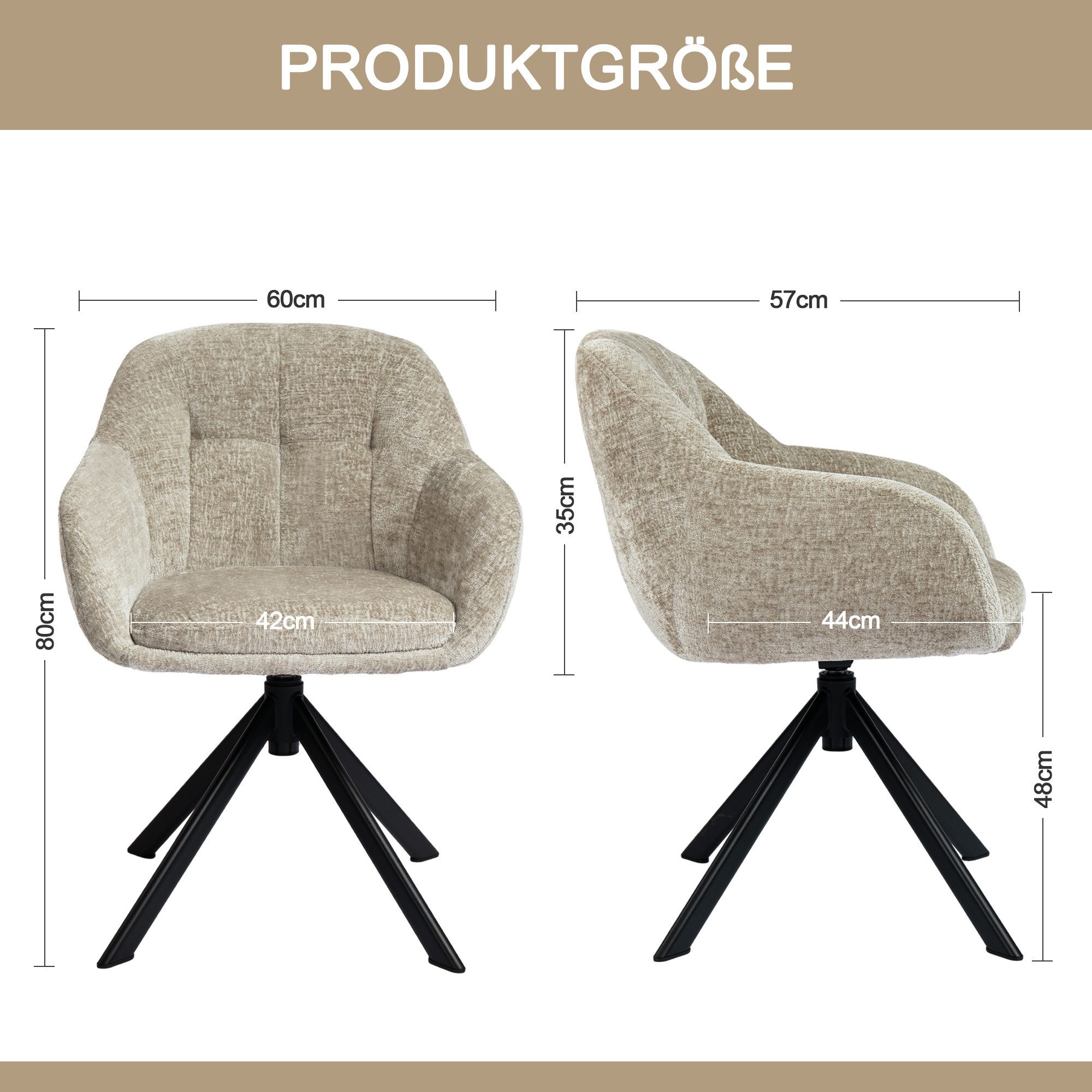 Duhome Loungesessel (9-213A), Armlehnstuhl aus Chenille-Stoff, Schminktisch Stuhl 360° drehbar