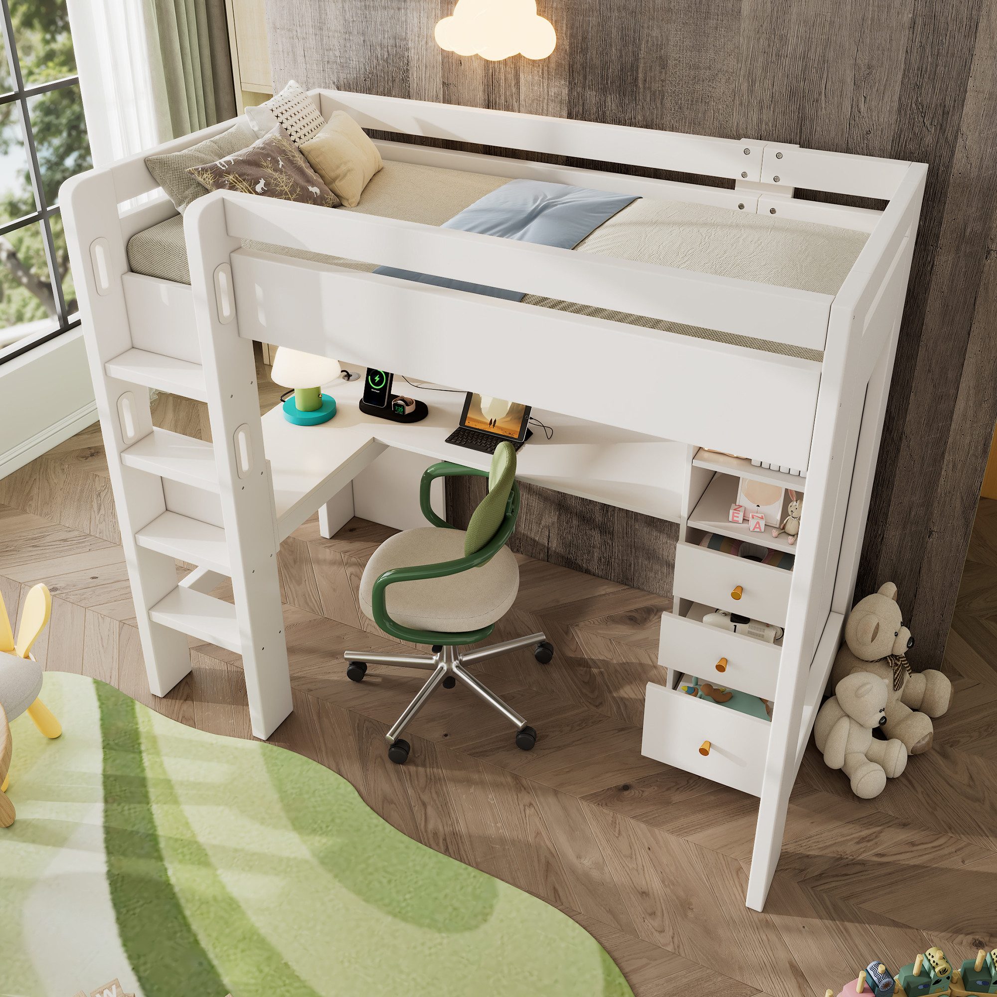 TavilaEcon Hochbett Kinderbett mit L-förmigem Schreibtisch, günstig online kaufen