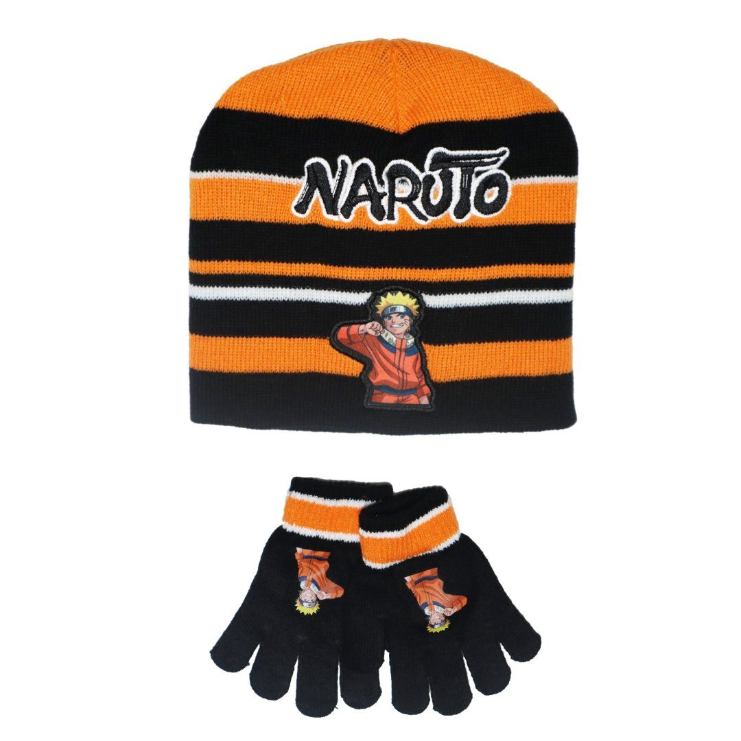 Naruto Fleecemütze Anime Naruto Shippuden Jungen Wintermütze Mütze plus Handschuhe Gr. 54/56 Schwarz