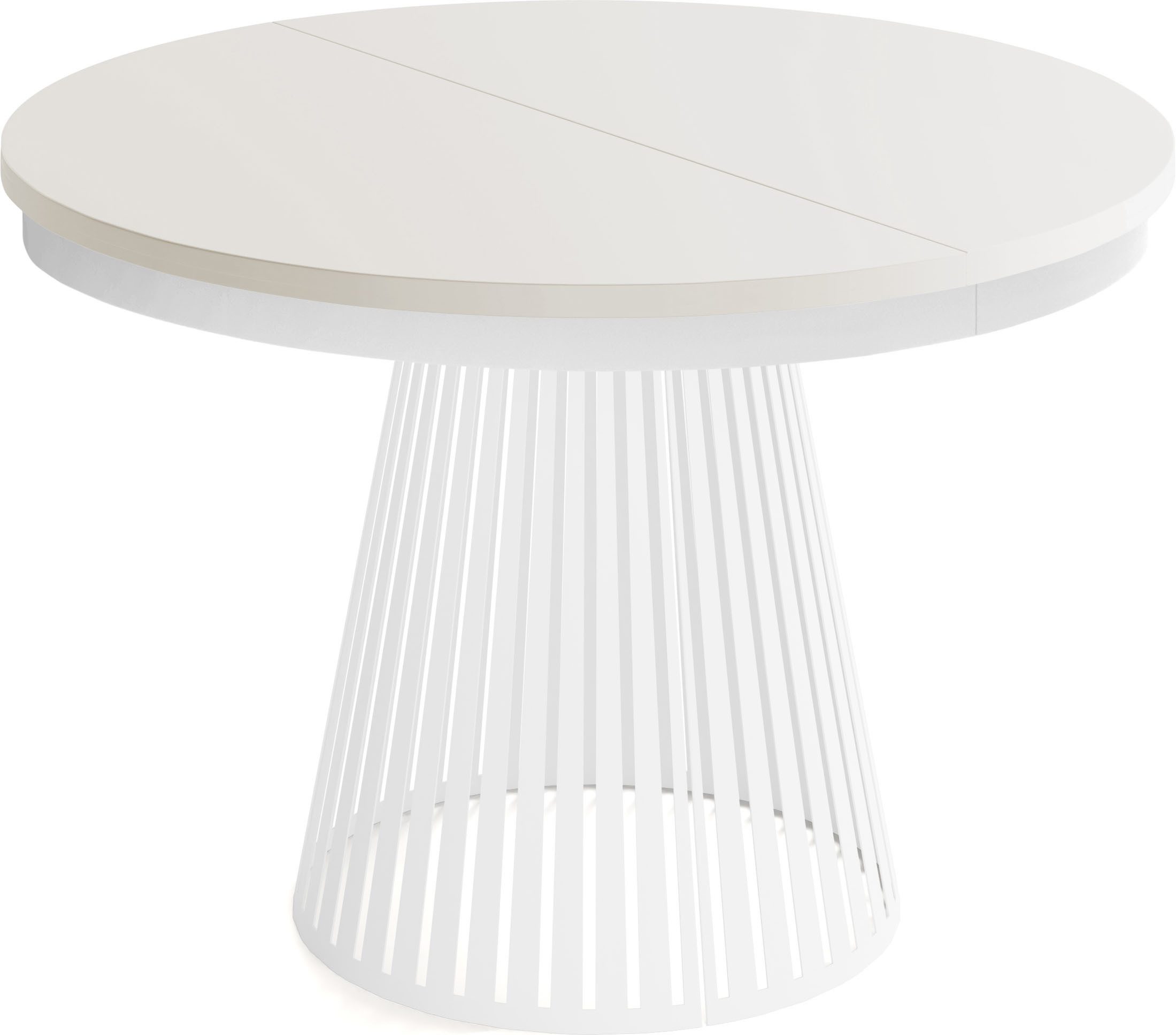 WFL GROUP Esstisch Naro White ausziehbar rund modern mit weißen Metallbeinen (MADE IN EU, erhältlich in 2 Größen – 100/120 cm, ausziehbar auf 180/200 cm), platzsparender Tisch für kleine Küche, Esszimmer oder Wohnzimmer