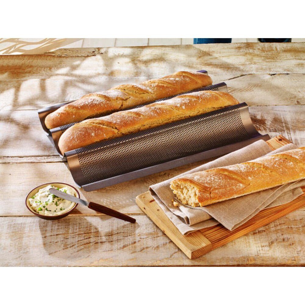 RBV Birkmann Baguetteblech Baguette-Blech 38x29 cm Laib & Seele anthrazit, Perforierter Karbonstahl mit exzellenter Marken-Antihaftbeschichtung, (1-St), Baguett – Bild 5 von 5