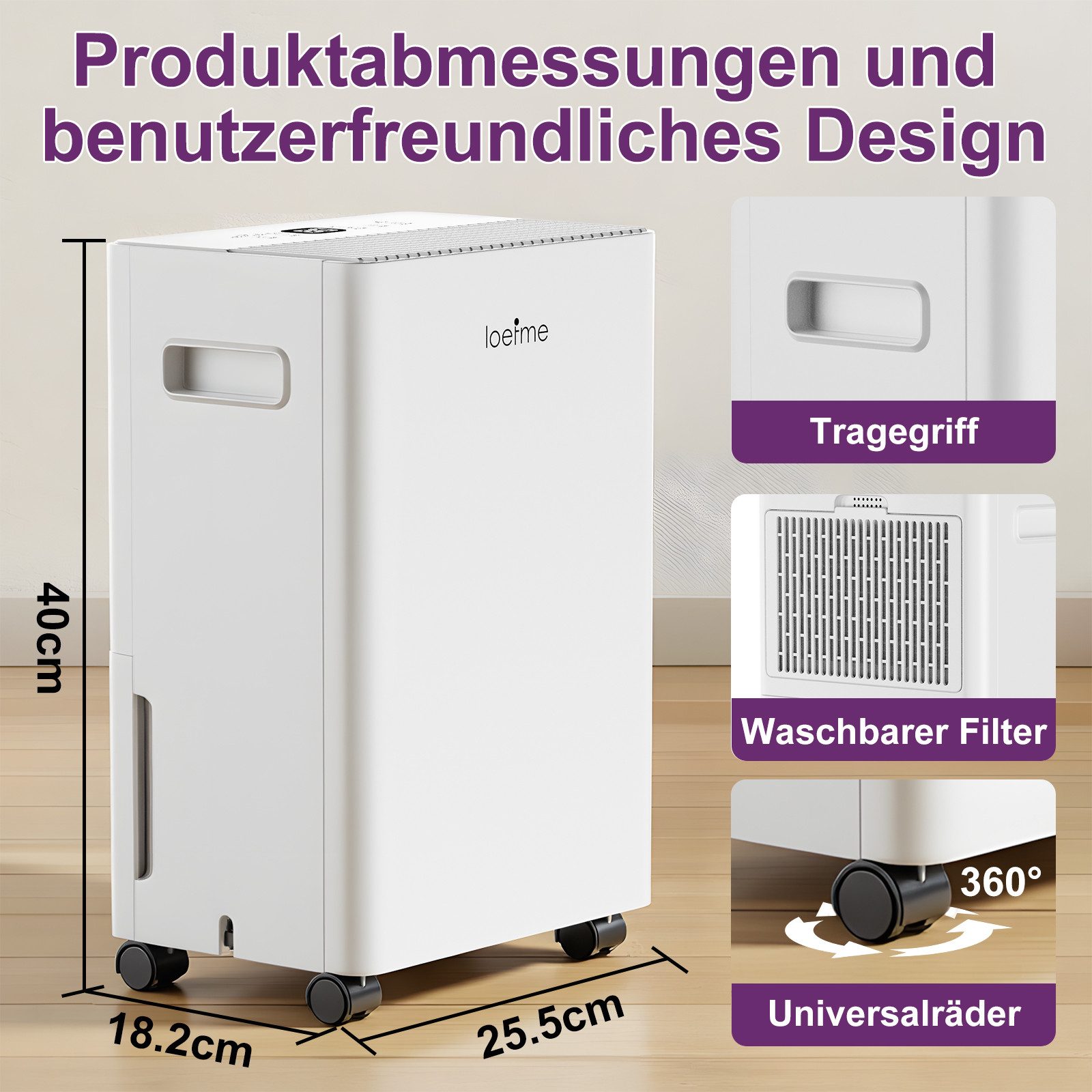 loefme Luftentfeuchter Luftentfeuchter Elektrisch, 10L/24H, leise Raumentfe günstig online kaufen