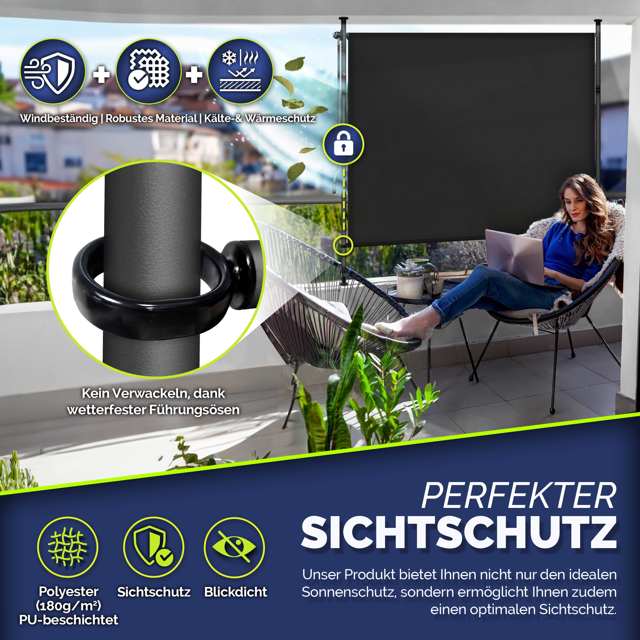 tillvex Klemmmarkise tillvex© Klemmmarkise Senkrechtmarkise Außen Balkon (S günstig online kaufen