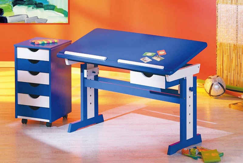 Inter Link Kinderschreibtisch Kinderschreibtisch Set PACO inkl. Rollcontainer in blau weiß