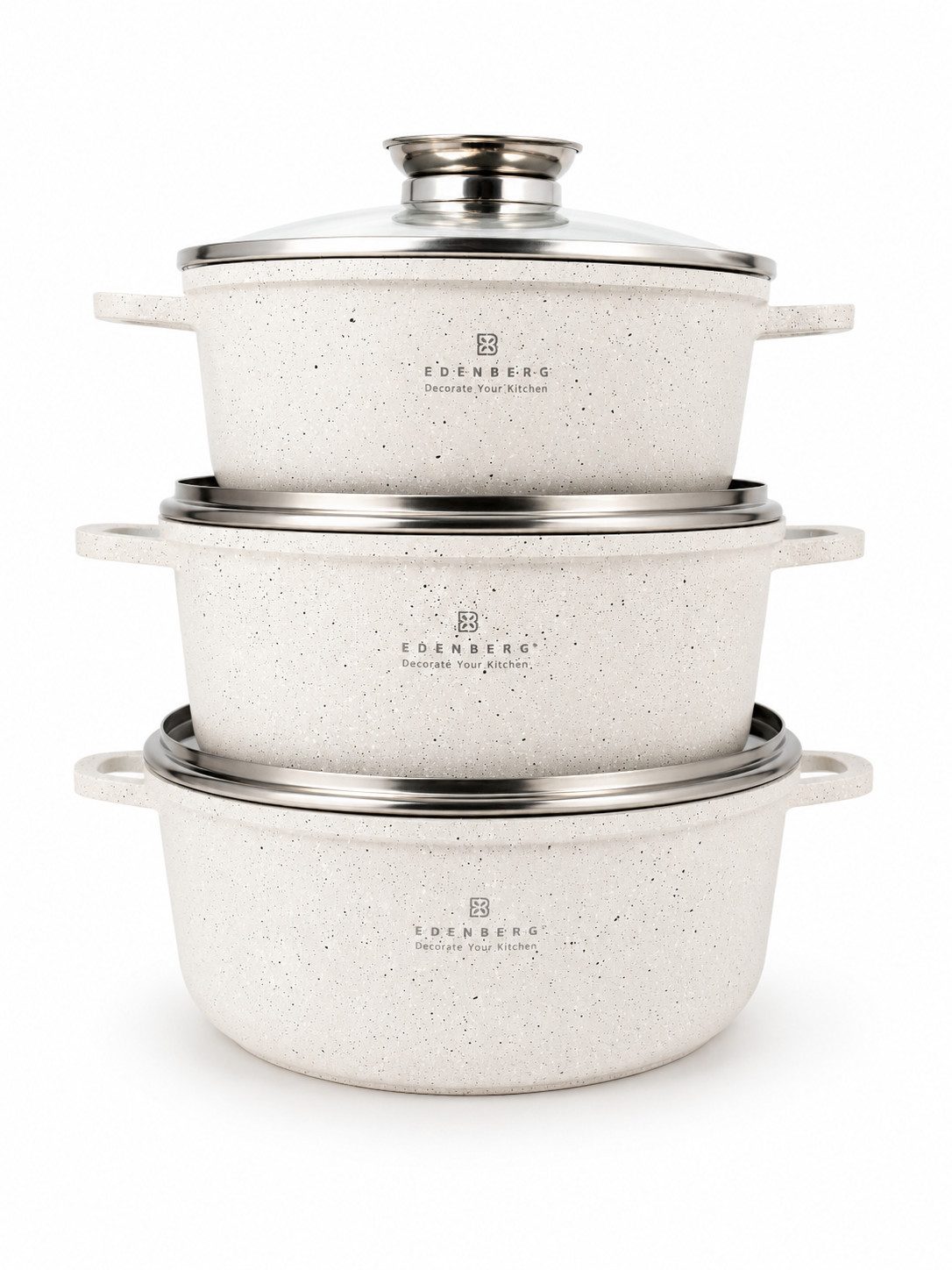 Edenberg Topf-Set Wunderschönes Set beigefarbener Töpfe in 3 verschiedenen Größen, Keramik, Aluminium, Edelstahl, Aluminiumguss (Dank seines eleganten Designs und seiner vielseitigen Einsatzmöglichkeiten ist dieses Set auch eine ideale Geschenkidee zu Geburtstagen, Hochzeiten, Weihnachten, Einweihungen oder anderen besonderen Anlässen., 6-tlg)