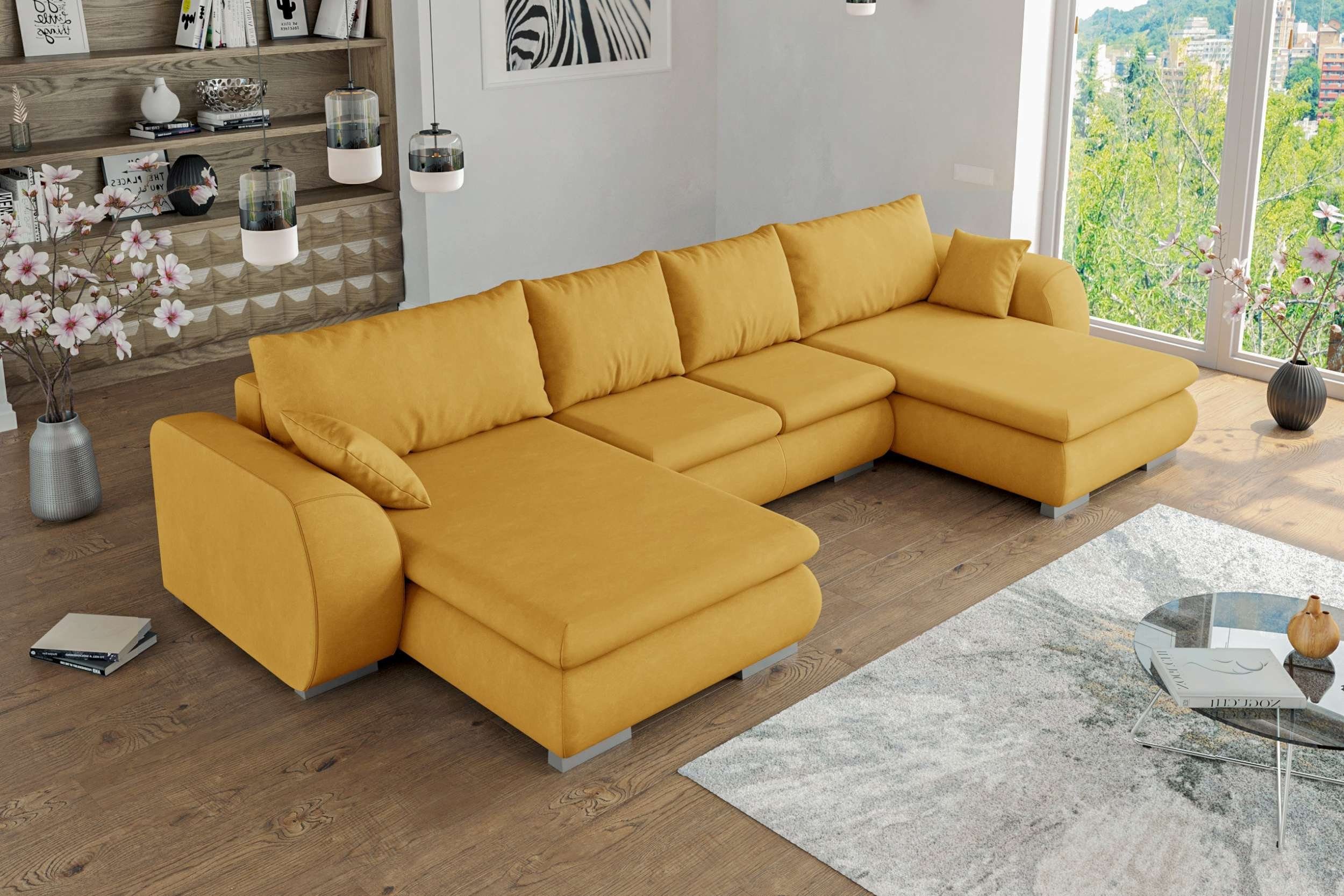 Stylefy Wohnlandschaft Clemens, Modern mit mit links mane Design, Sofa, bestellbar, Raum U-Form, Wellenfederung rechts stellbar, Bettfunktion, oder frei im