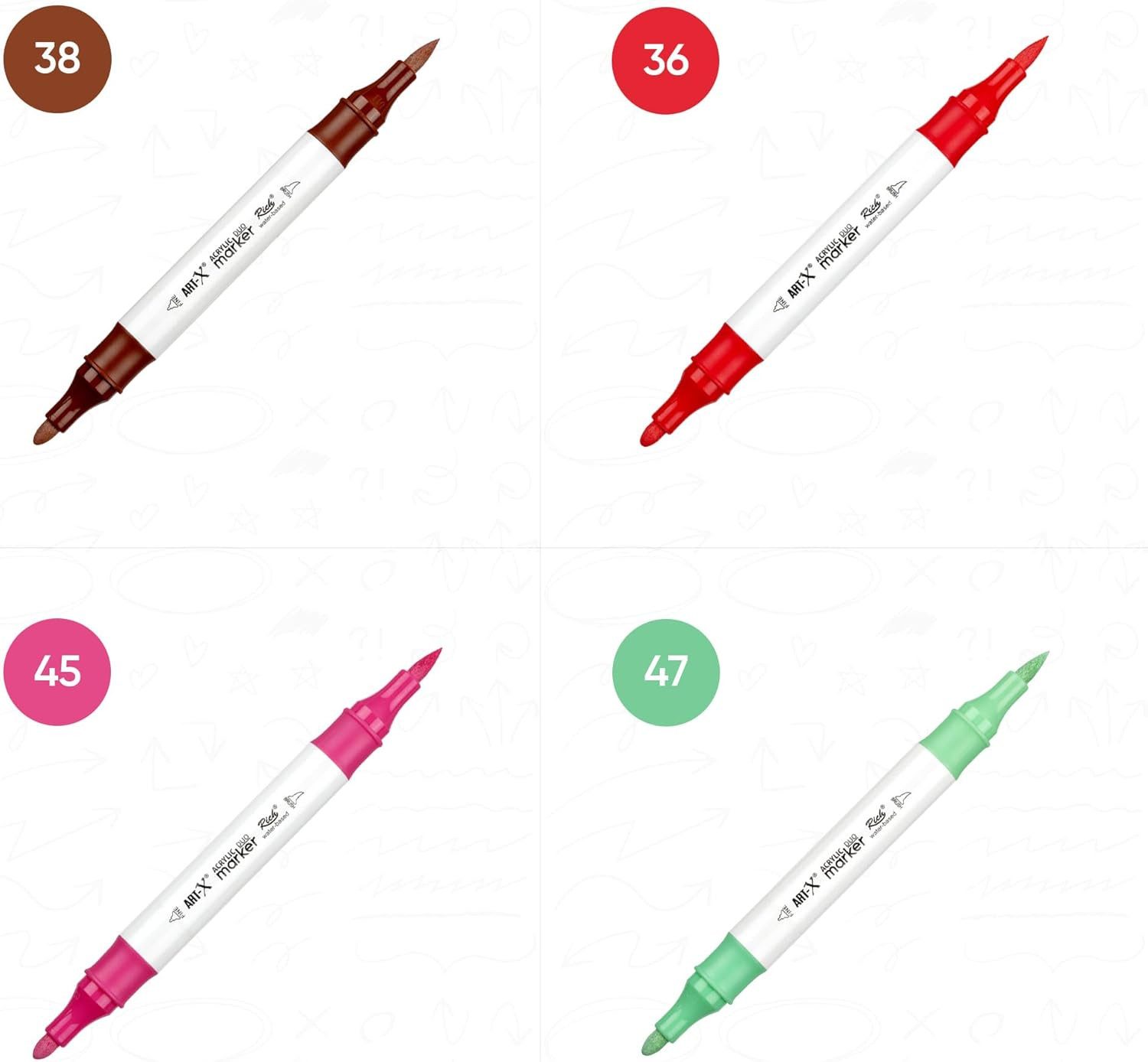 ART-X Marker Acryl Marker Set - 48 Farben, Doppelspitzen, Für Profis & Künstler, (Doppelspitzen-Marker-Set, 48 Farben, doppelseitig mit feiner und breiter Spitz – Bild 5 von 5