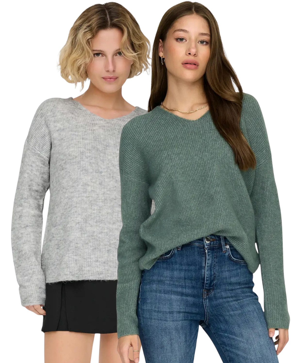 ONLY V-Ausschnitt-Pullover (2er Pack) aus Flachstrick zeitlos und stilvoll günstig online kaufen
