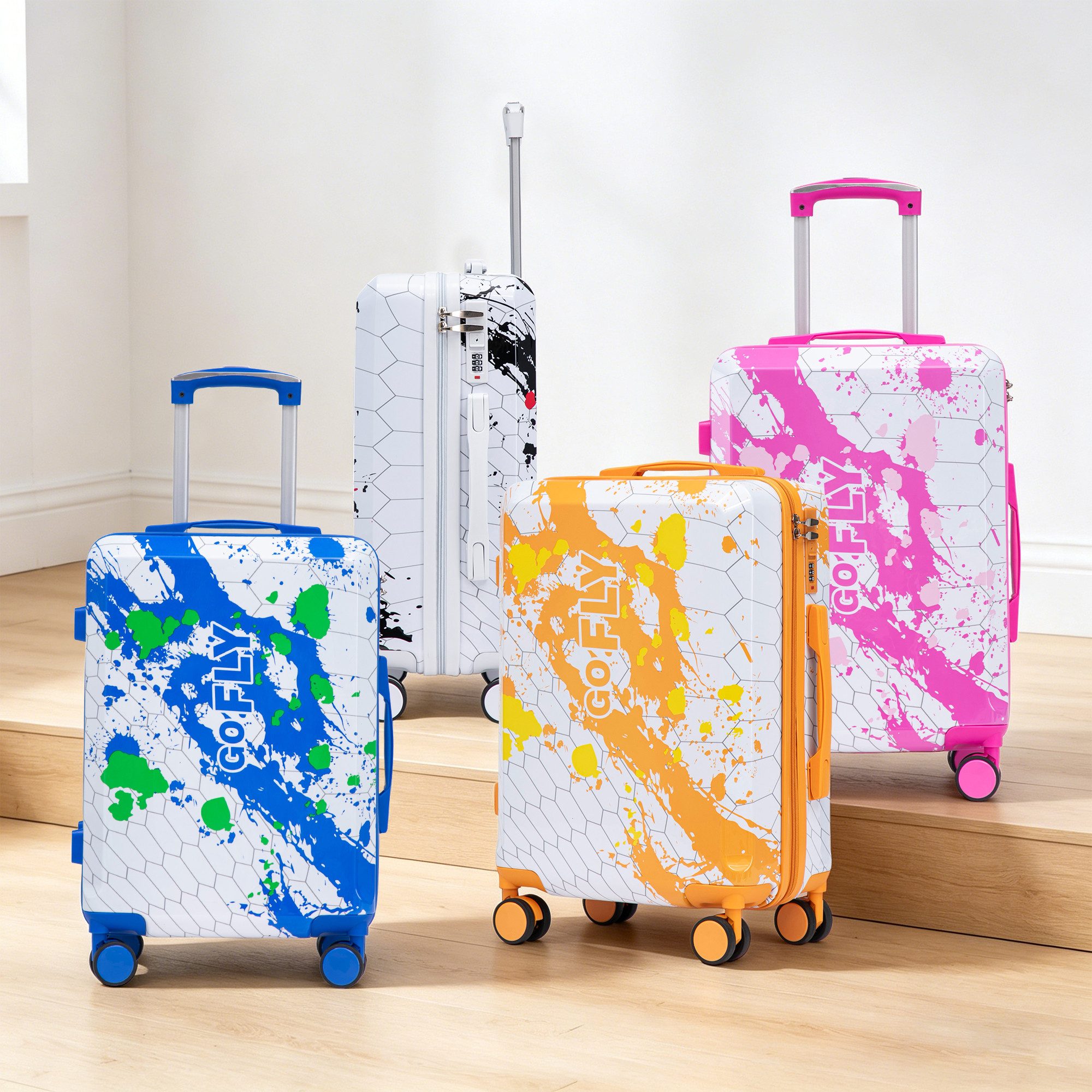 OKWISH Kofferset mit bedrucktem Muster und Zahlenschlos, 4 Rollen, (PC‑Spinner‑Rad‑Koffer, 1 tlg., 39*22.5*55.5cm)