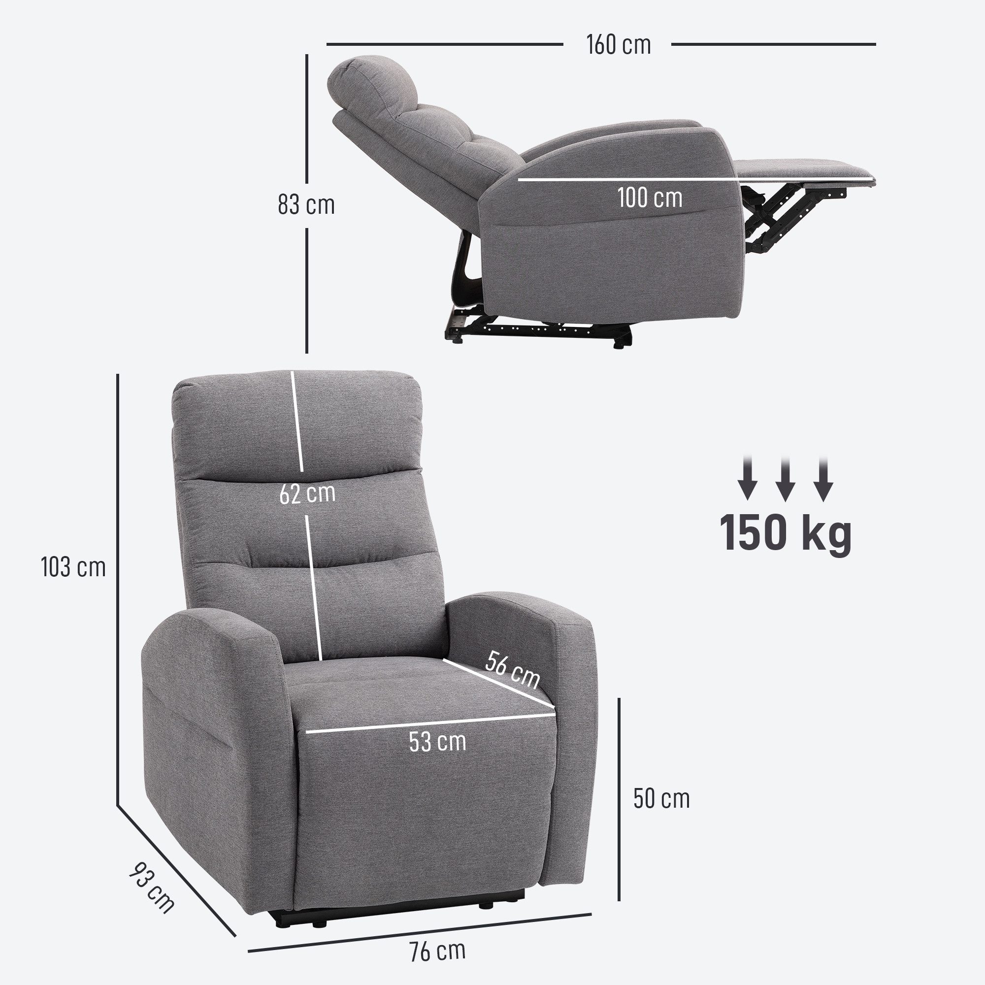 HOMCOM Relaxsessel mit Liegefunktion (moderner Polstersessel, 1-St., Verstellbarer Relaxsessel mit Fußstütze), für Wohnzimmer, Schlafzimmer, Dunkelgrau