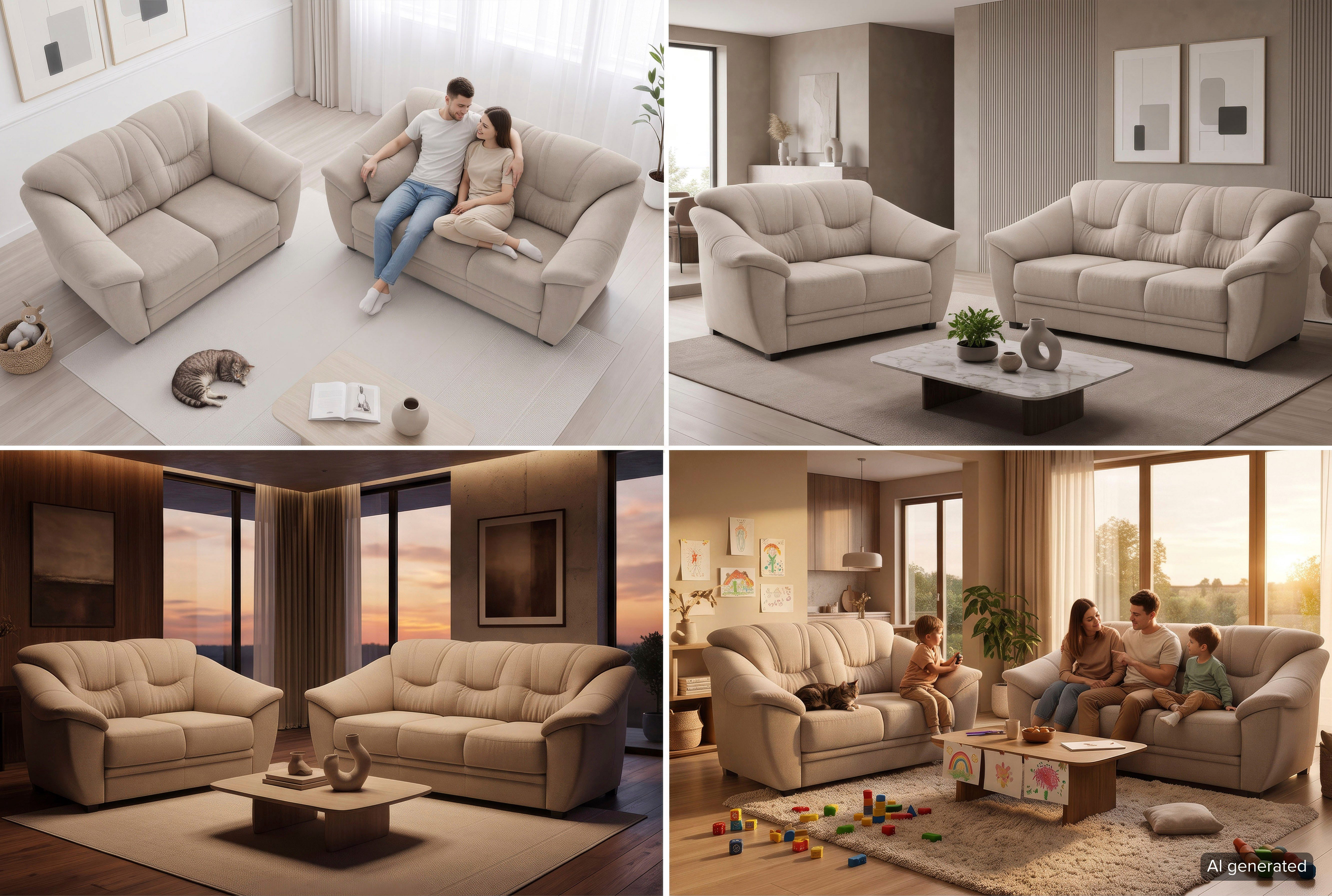 sit&more Polstergarnitur Savona, Set: 2- & 3er-Sofa, B: 148 bzw. 198 cm, Federkern-Polsterung, komfortable Sitzhöhe 46 cm, frei im Raum stellbar, stilvolles Design