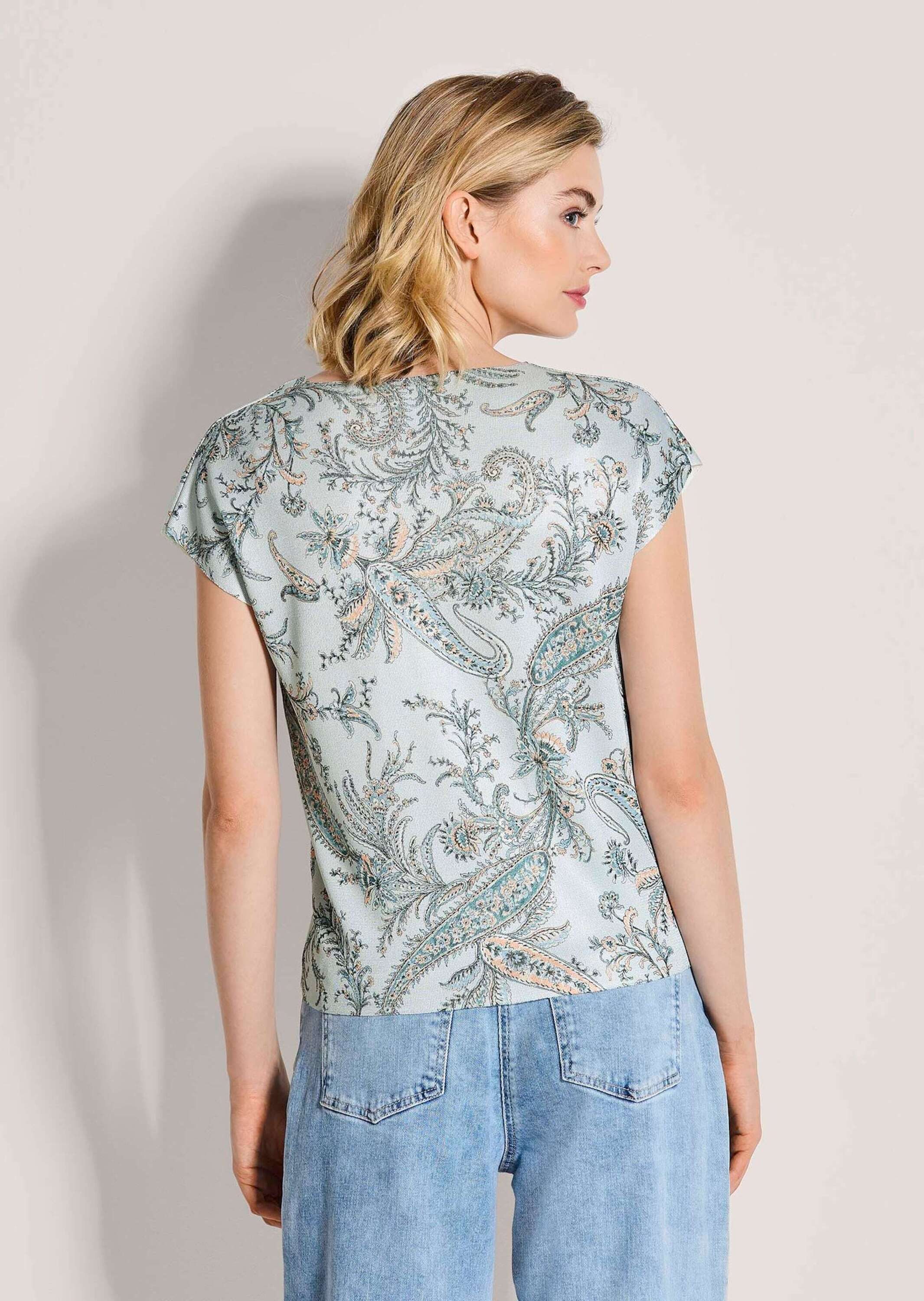 MADELEINE Strickpullover Viskoseshirt mit Paisley-Muster Sommerpullover mit V-Ausschnitt, überlappenden Schultern und ohne Arm