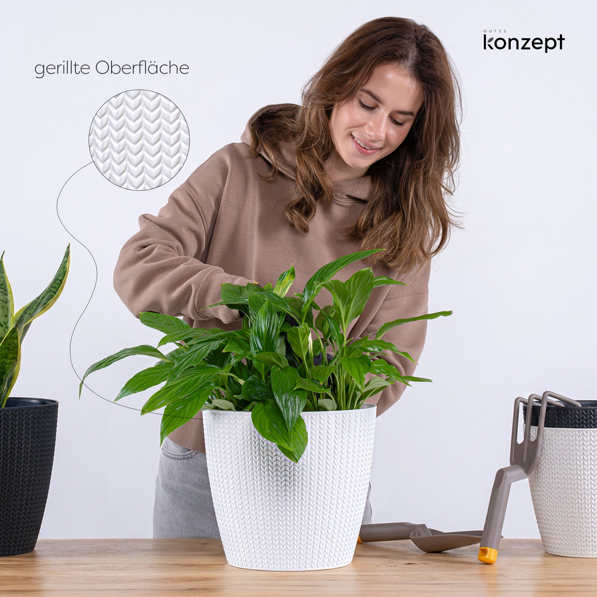 KONZEPT Blumentopf Ø 26 cm, 9 L, in Grasgeflecht-Optik, aus recyceltem Kunststoff, Grasgeflecht-Optik, Volumen: 9 L