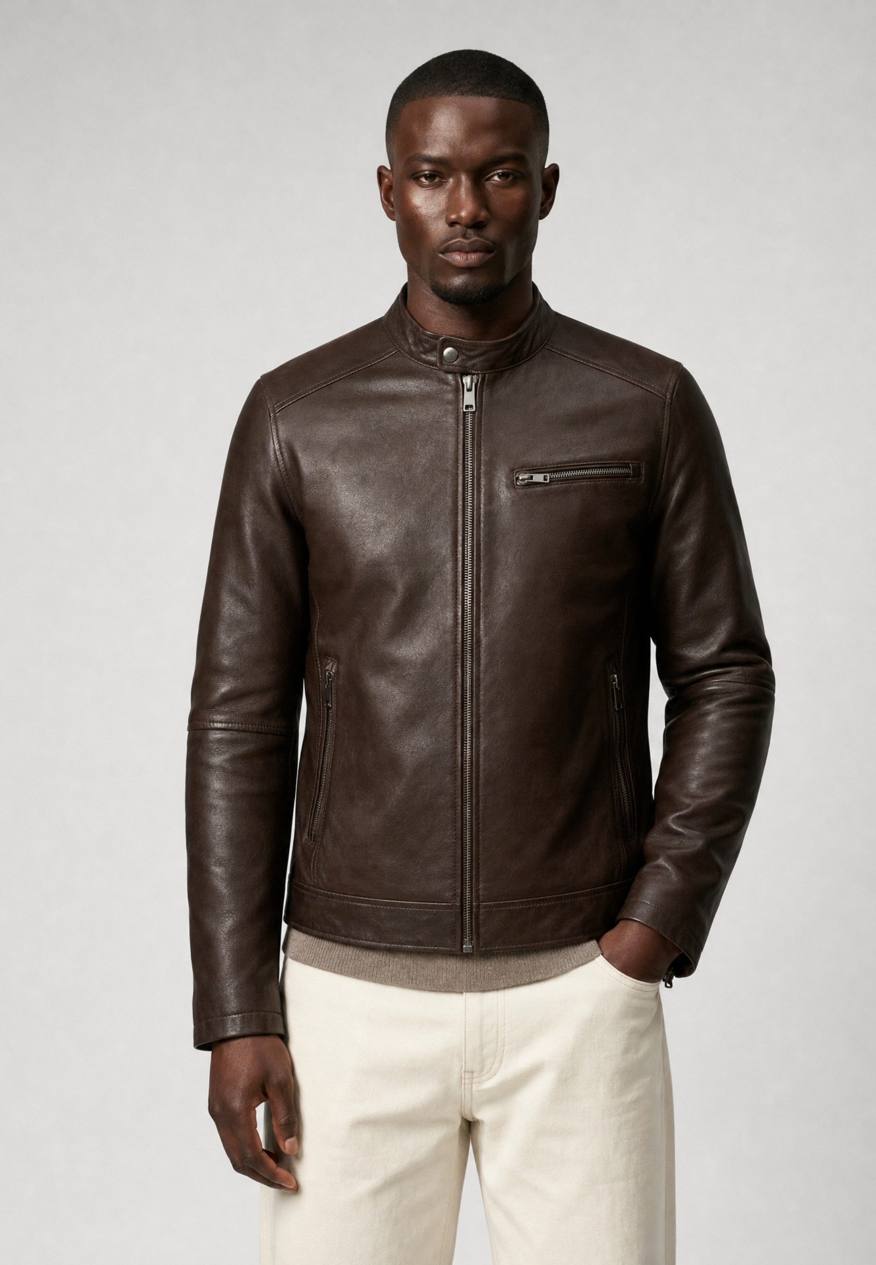 RICANO Lederjacke Andre klassische Lederjacke mit Stehkragen