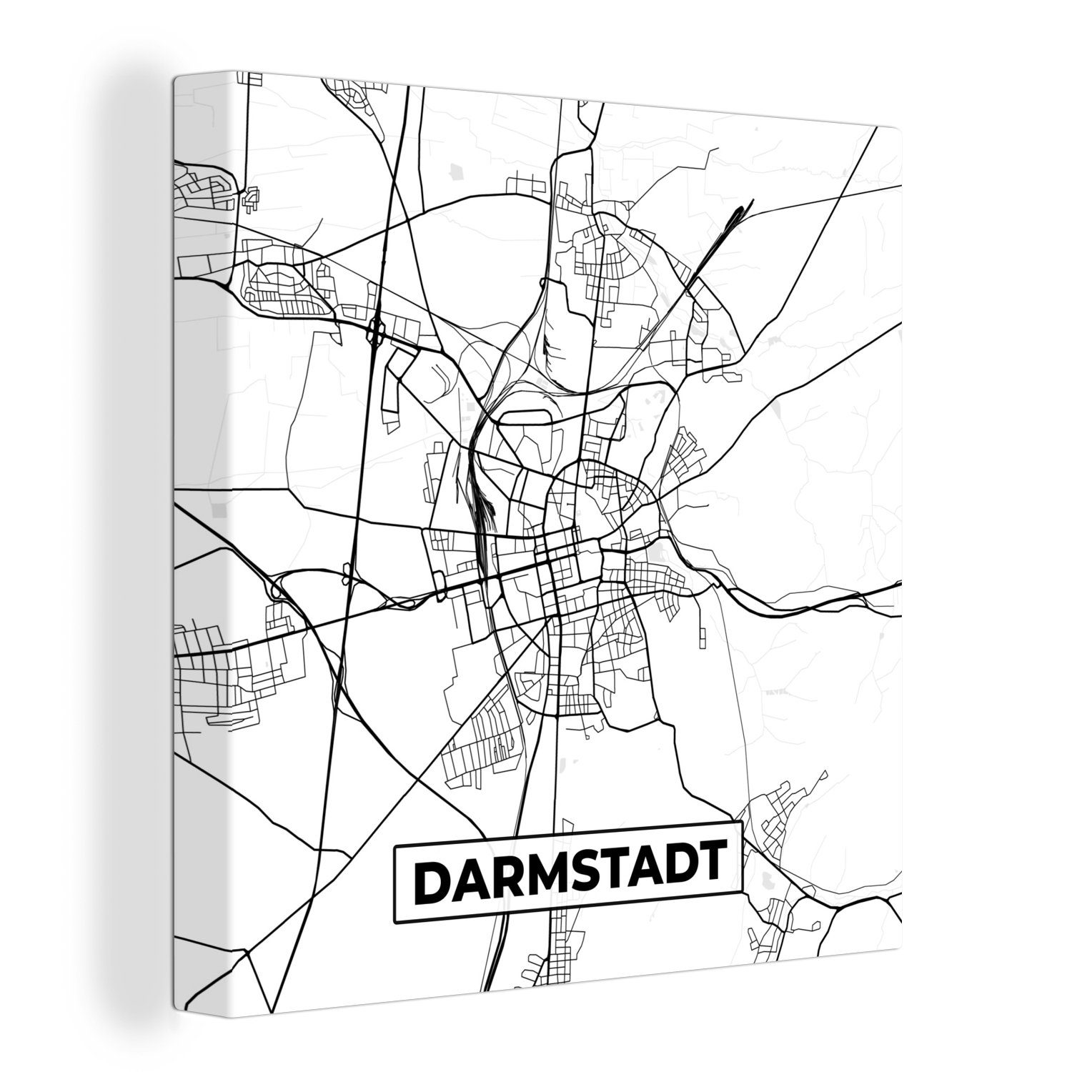 - Bilder OneMillionCanvasses® St), Schlafzimmer für - - Wohnzimmer (1 Karte Leinwand Darmstadt Karte Stadtplan, Leinwandbild