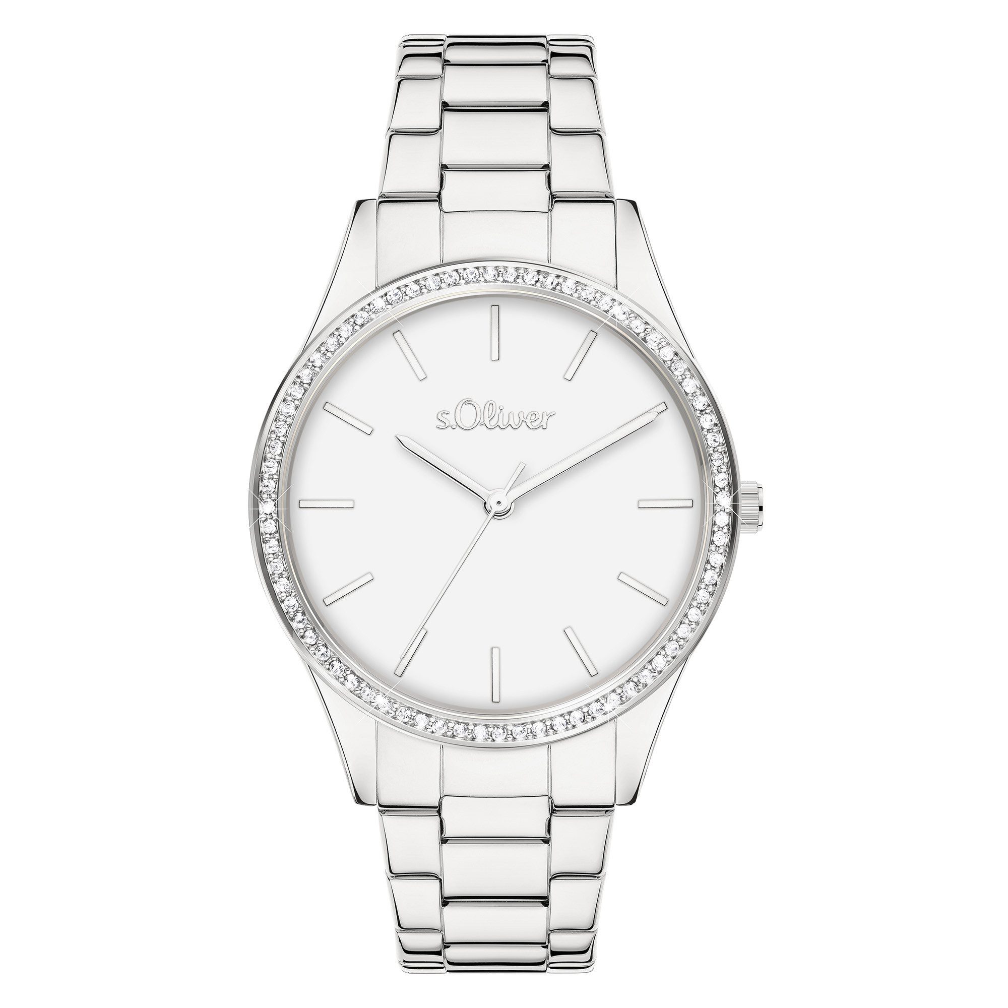 s.Oliver Quarzuhr zeitlos mit funkelnden Steinen Edelstahl