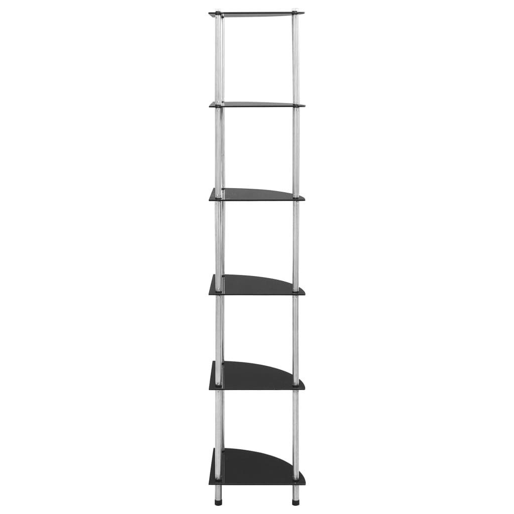 vidaXL Eckregal NA Eckregal Schwarz 30x30x160 cm mit 6 Ablagen aus Glas und Edelstahl