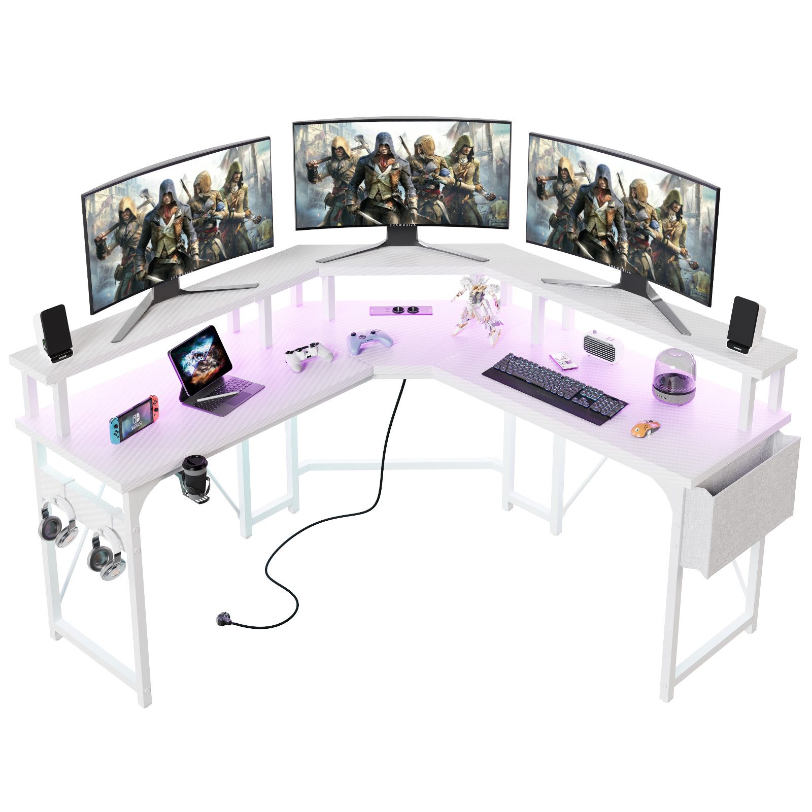 GUNJI Eckschreibtisch L-förm Computertisch Schreibtisch Gamer Tish 120/130/160 (Schreibtisch,130CM Computertisch L Form, PC Tisch,mit Monitorständer)