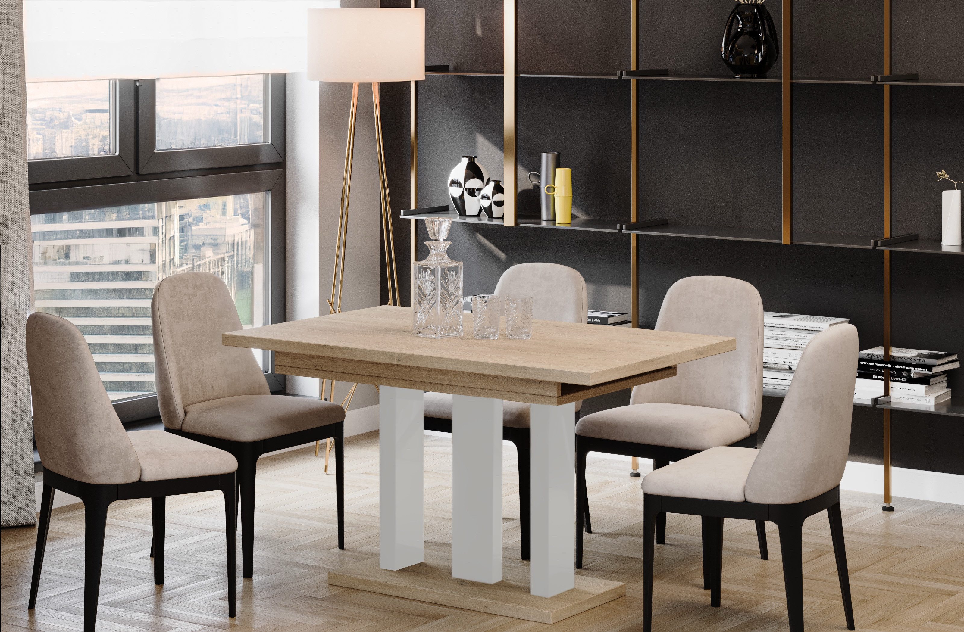 Endo-Moebel Säulen-Esstisch "Appia White" 130-210cm ausziehbar günstig online kaufen