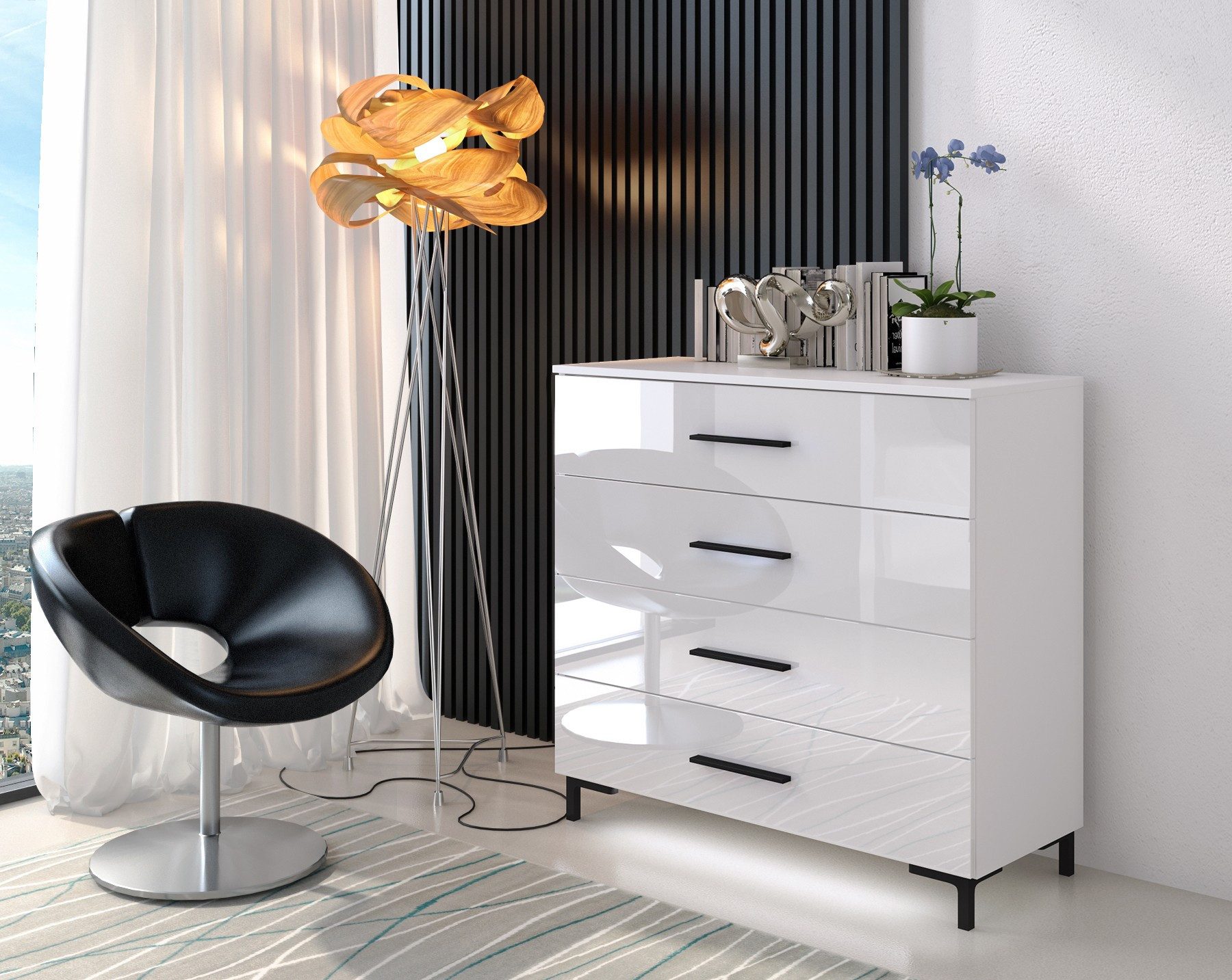 Lookway Kommode LINA schwarze Griffe und Beine mit LED