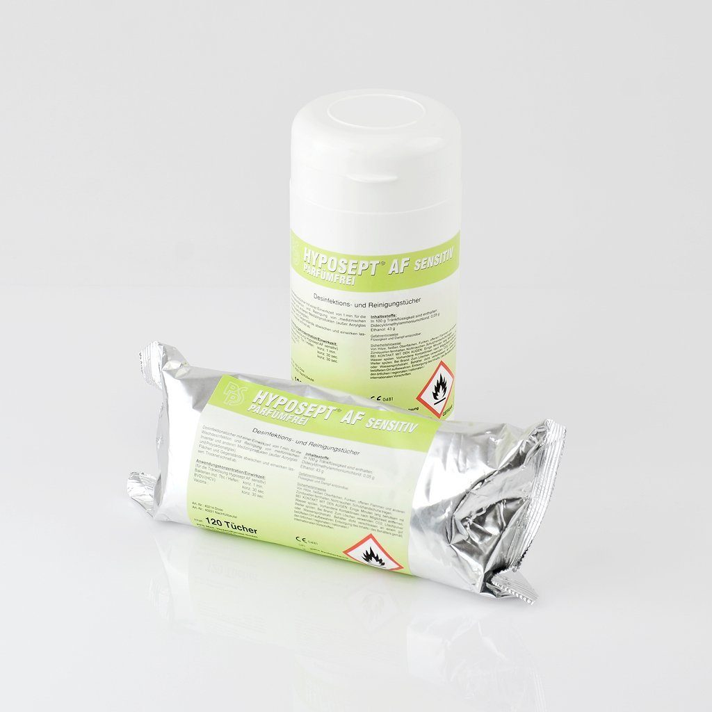 Hyposept Hyposept® AF sensitiv Tücher, Nachfüllbeutel, versch. Düfte, 120 Stück Oberflächen-Desinfektionsmittel (Parfumfrei)