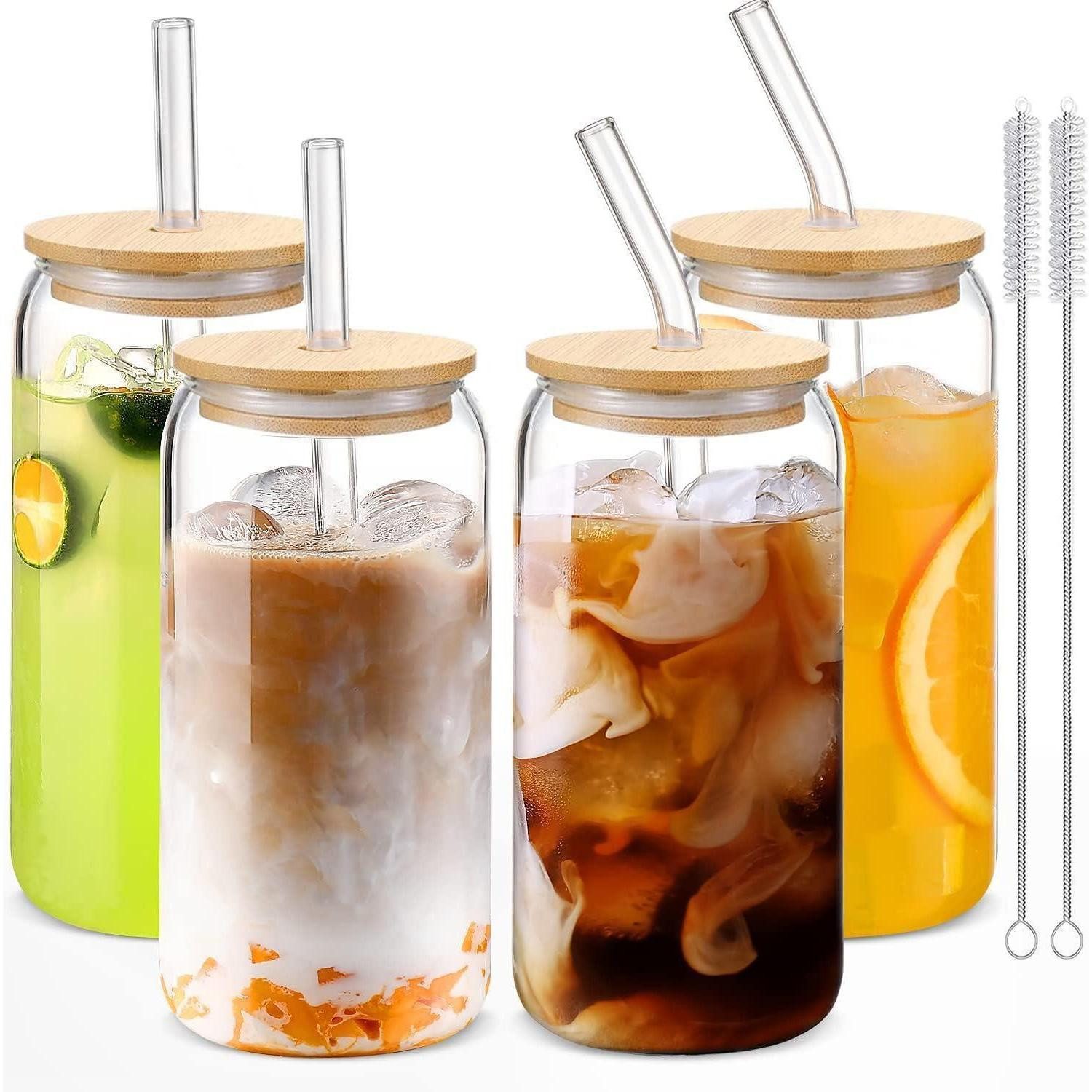 LuxusKollektion Gläser-Set Gläser Deckel Strohhalm 4er 500ml Cocktailgläser Transparent 2, Glas