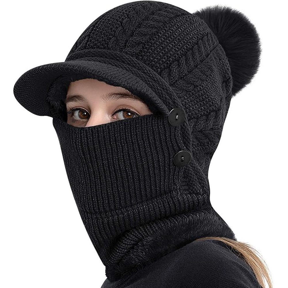 Coonoor Schlupfmütze Damen Wintermütze Strickmütze mit Mädchen Skimütze, Winddicht Warm Außenmaterial ist Strick, innen mit weichem Fleece gepolstert