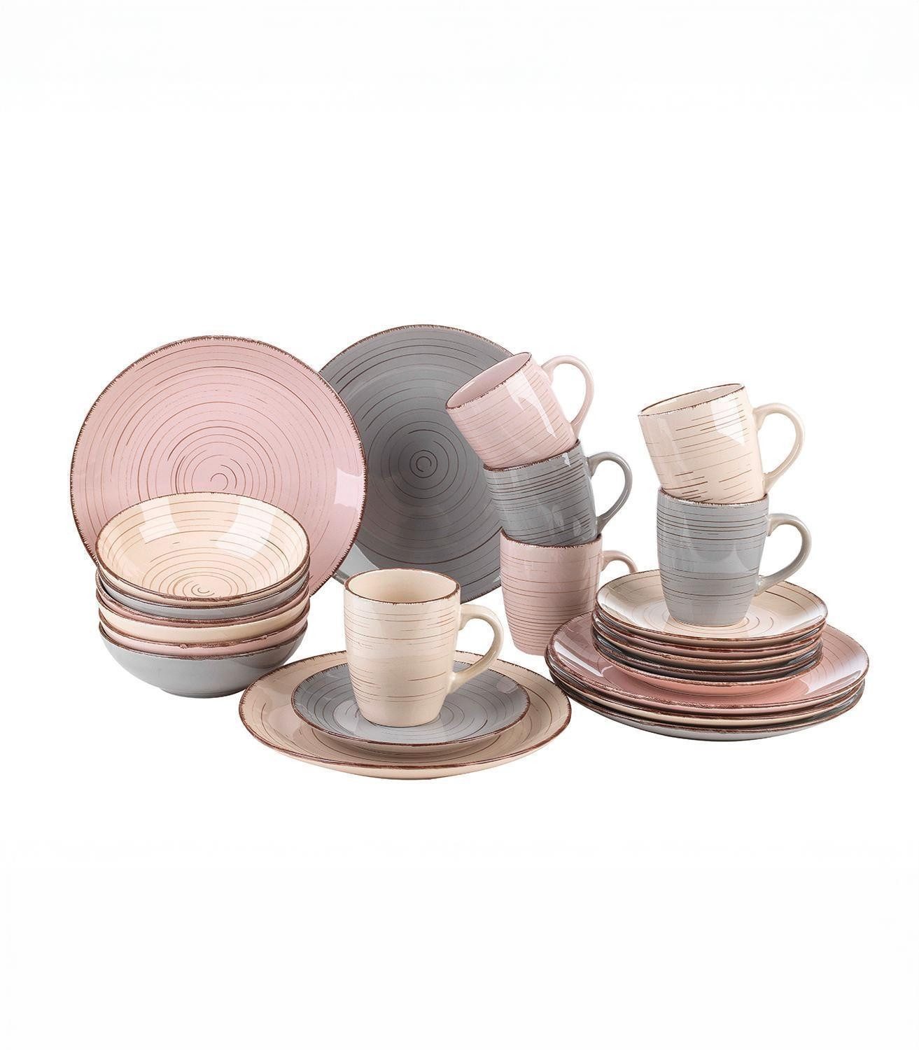 van Well Kombiservice ROYAL, Mehrfarbig, Mikrowellengeeignet, (24-tlg), 6 Personen, Steingut, Spülmaschinengeeignet