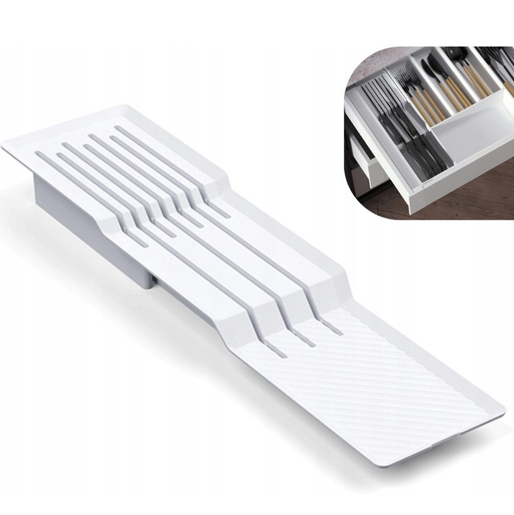 Prima-Online Besteckkasten Besteckkasten 70 cm Weiß Graphit Schubladeneinsatz 8 Fächer Groß