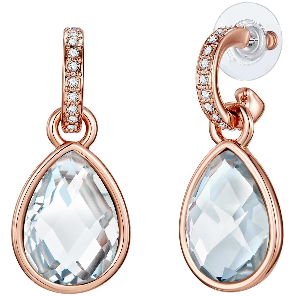 Lulu & Jane Paar Ohrhänger Ohrhänger roségold verziert mit Kristallen von Swarovski® weiß Glas weiß