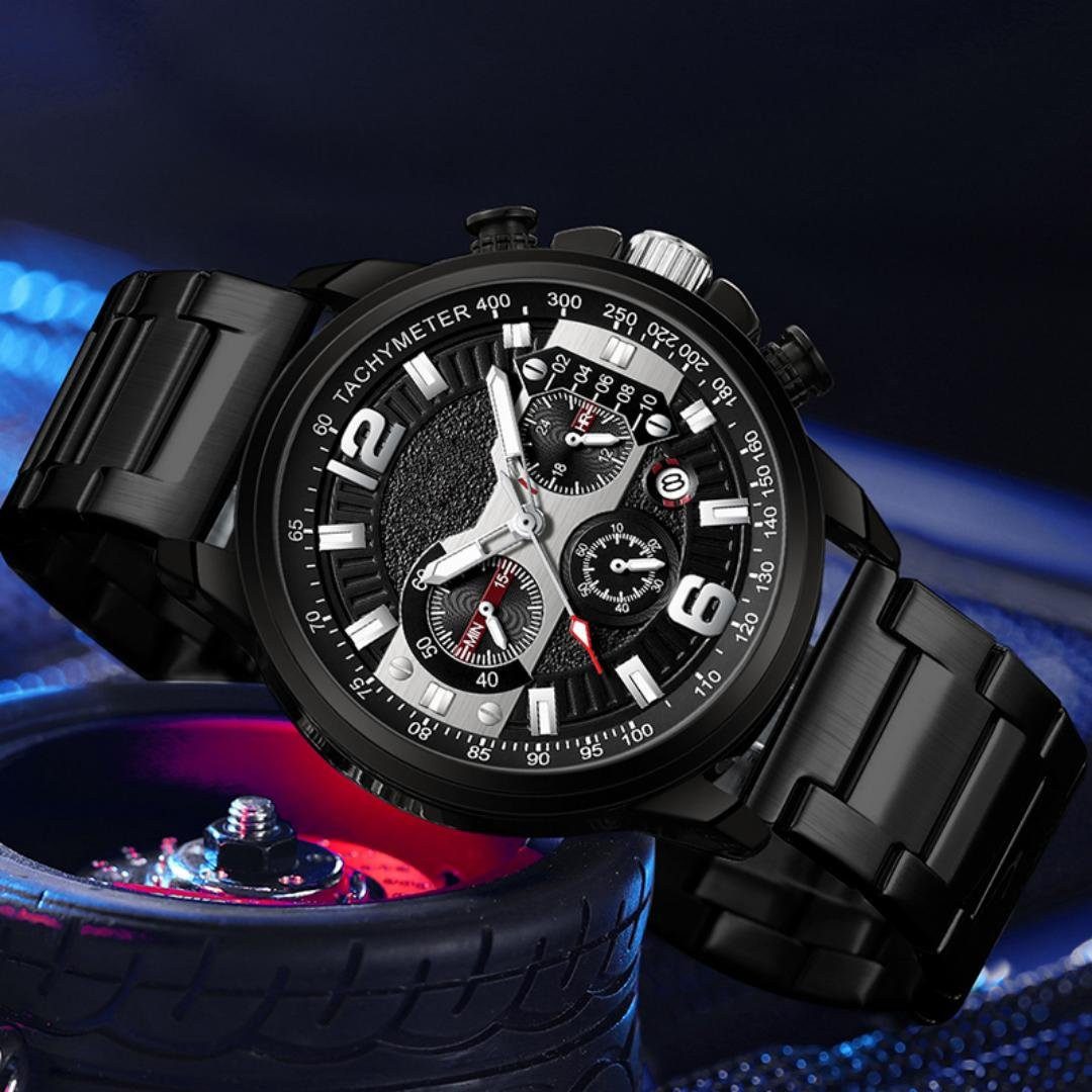 ibettertec Quarzuhr Herrenuhr Multifunktionsuhr Armbanduhr Chronograph, (Quartz Edelstahl Uhr für Männer,Chronographenuhr), Datum,Stoppfunktion,kleines Sekundenzifferblatt,bis 5 bar wasserdicht