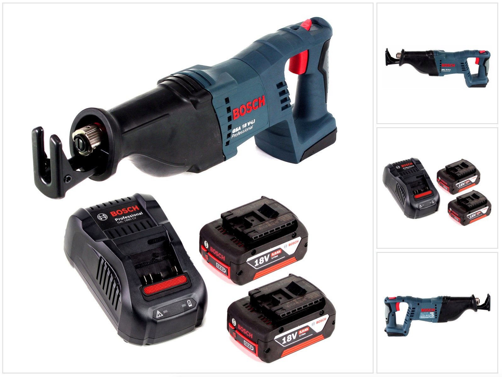 Bosch Professional Akku-Reciprosäge GSA 18 V-Li Akku Säbelsäge 18V + 2x Akku 5,0Ah + Ladegerät