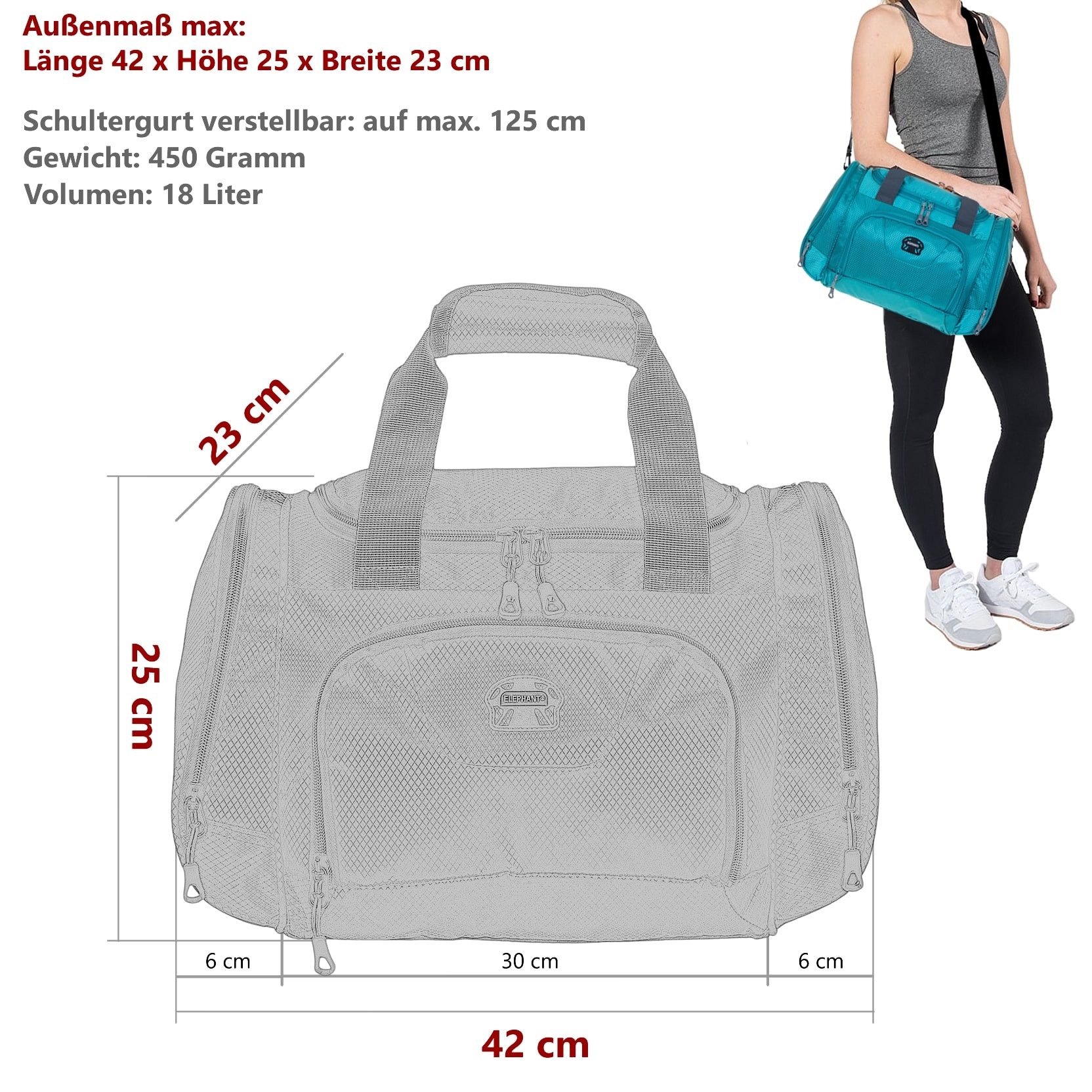 ELEPHANT Sporttasche klein Sport Tasche Reisetasche Trainer S-M 42 cm, 18 Liter Gym Fitness Bag Freizeittasche + Trinkflasche