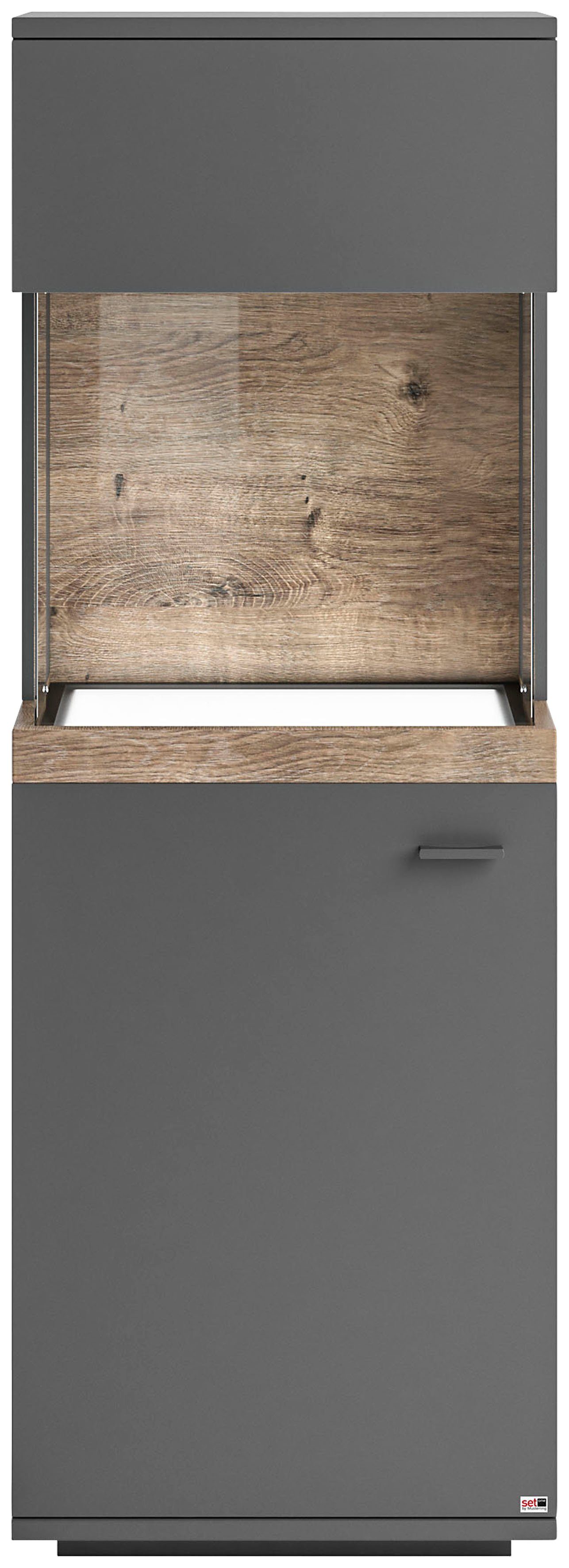 set one by Musterring Glasvitrine Lancaster Farben weiß oder grau mit Eicheabsetzung, mit LED-Beleuchtung