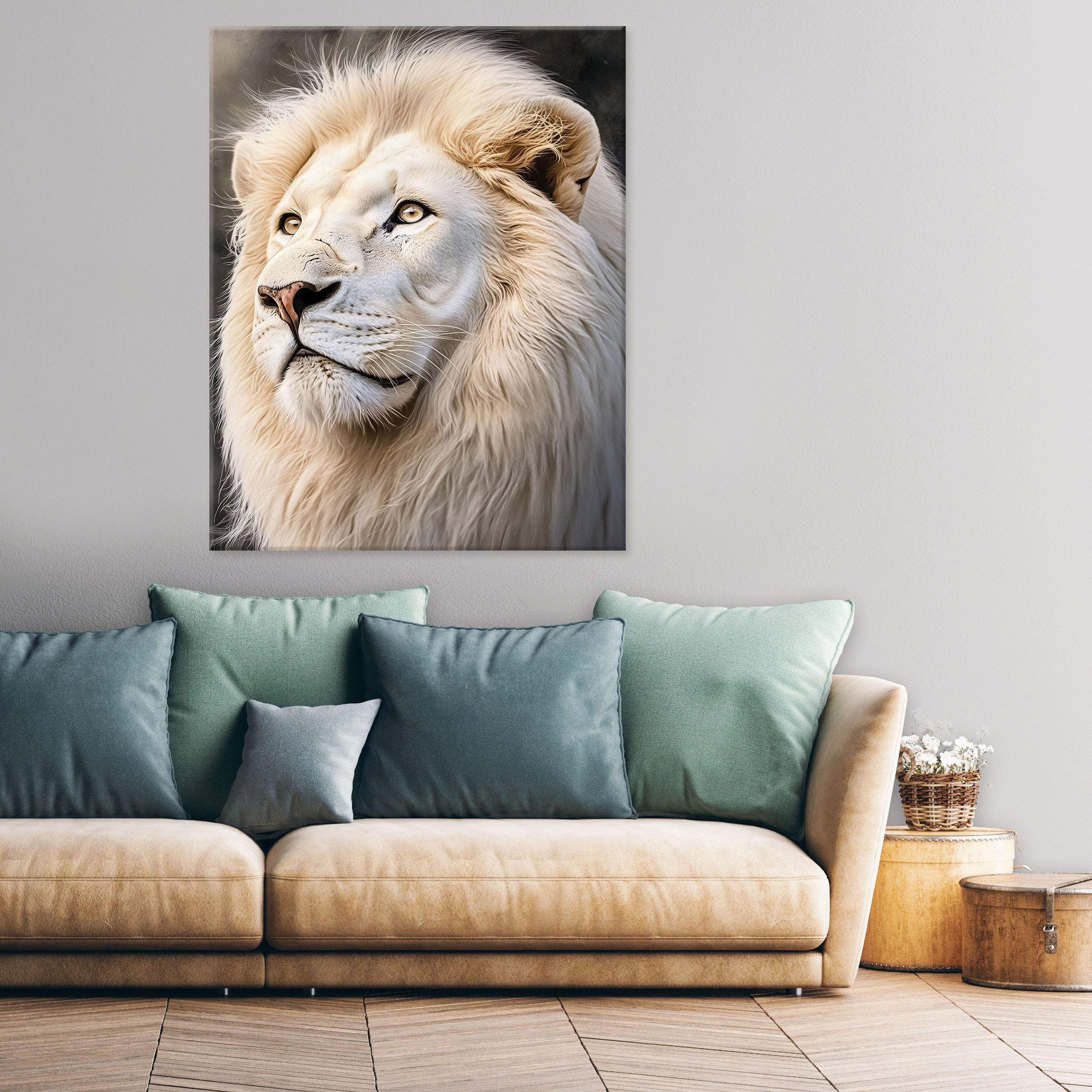 Wallarena Leinwandbild Löwe Tiere - Beige - Modern - Hochformat - Wohnzimmer, Löwe, 40x60x2cm