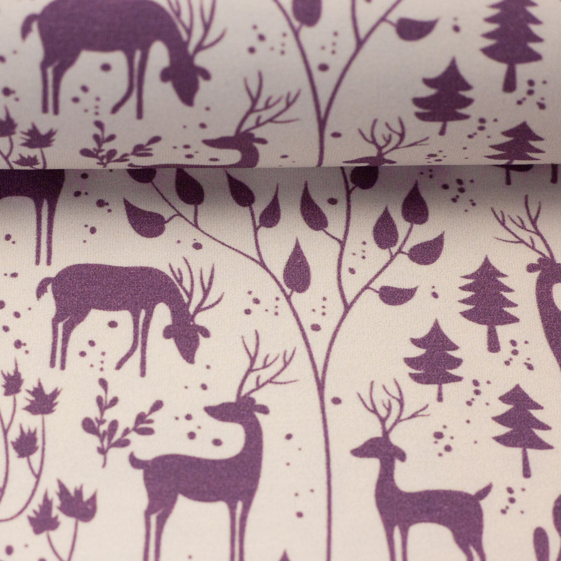 larissastoffe Stoff Kinder Jersey Stoff Meterware Swafing Rehe Hirsche, weiß/flieder, Meterware, 50 x 155 cm