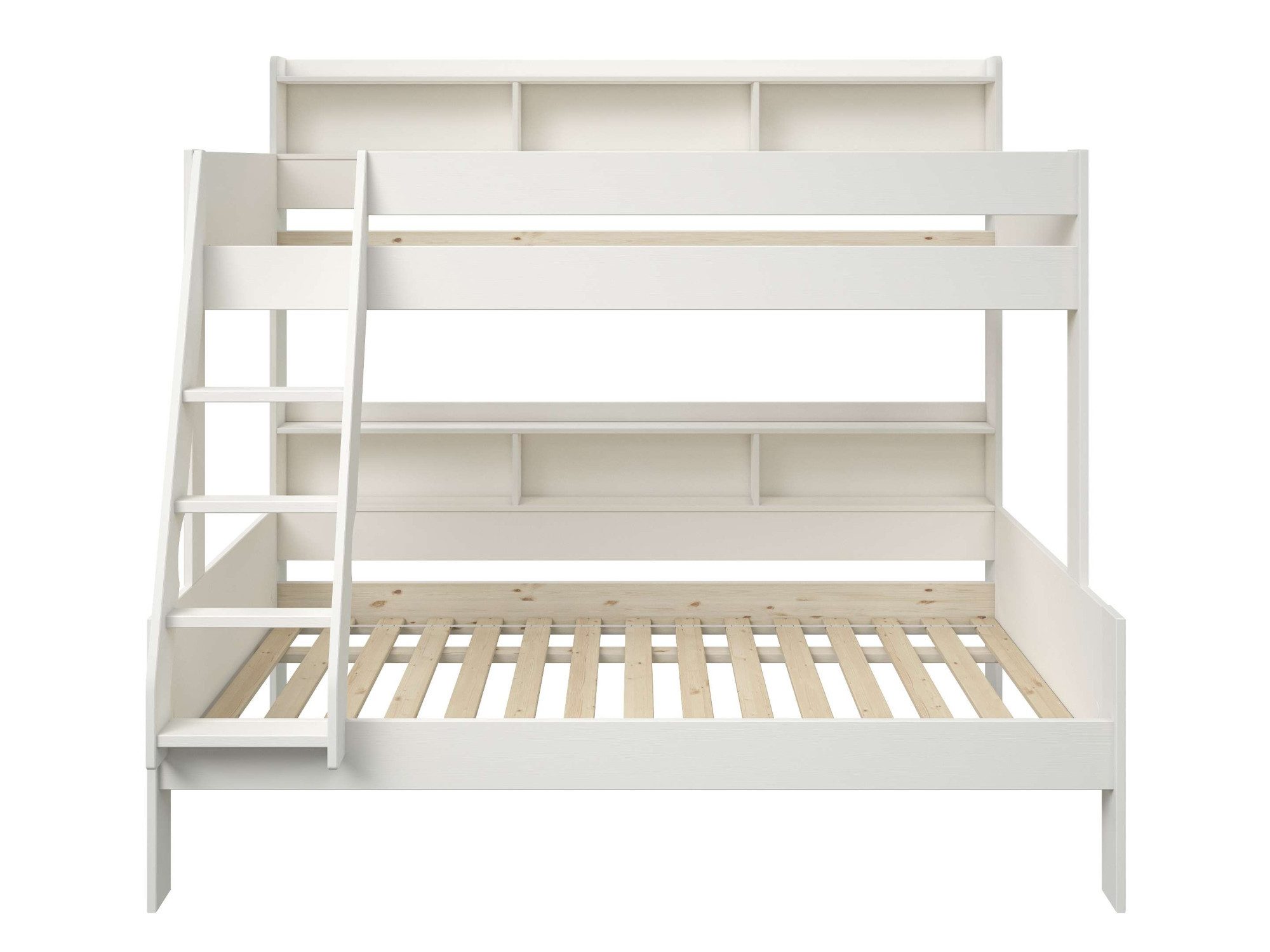 Lüttenhütt Jaime II bunk bed, bunk bed, plenty of storage space, with shelves, solid wood with MDF (upper bed 90x200cm, lower bed 120x200cm), wide sleeping area on the lower bed, FSC® certified, Made in the EU, 3rd sleeping space optional