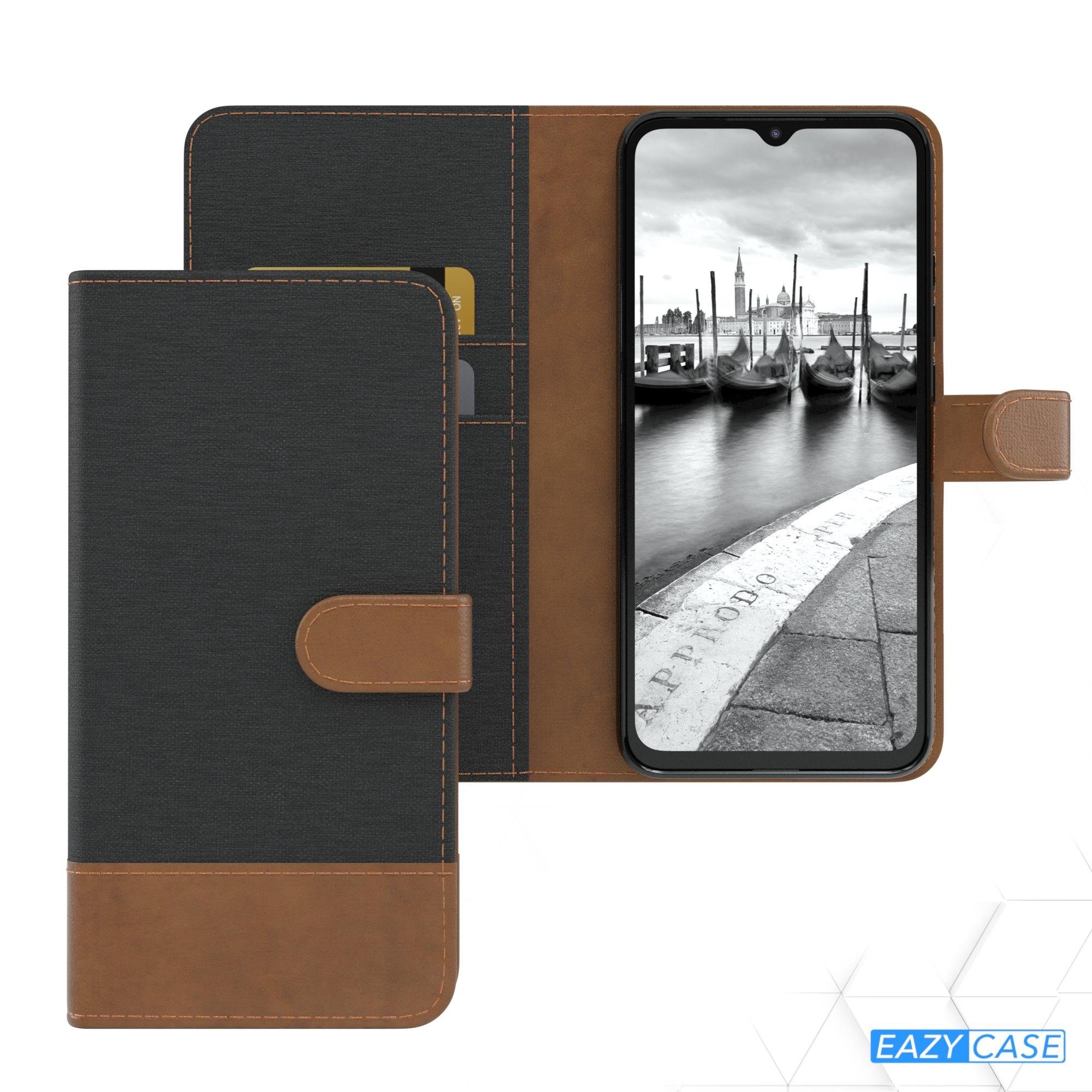 EAZY CASE Handyhülle Bookstyle Jeans für Xiaomi Redmi 9C 6,53 Zoll, Handytasche Jeans mit Standfunktion und Visitenkartenfach Schwarz